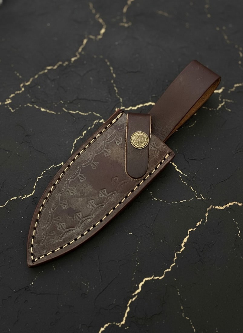 Handmade Damascus Steel Survival Hunting Knife with Leather Sheath Case - 8
