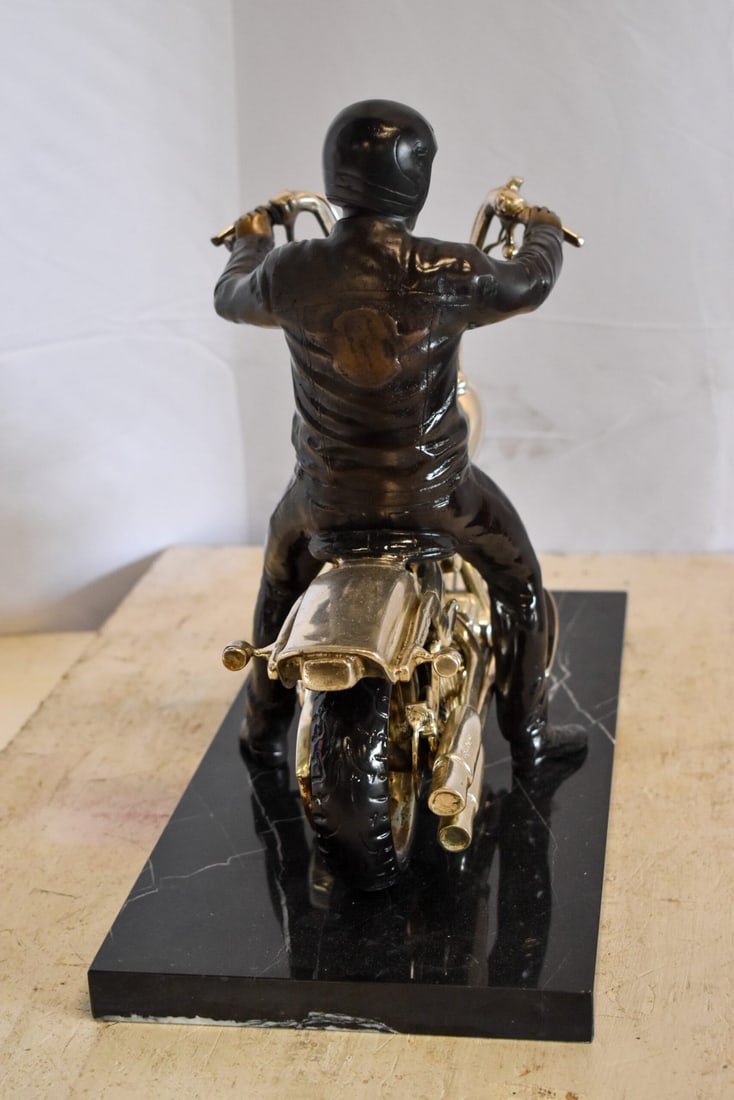 Harley Davidson Rider on his Bike Replica Bronze Statue 20" x 9" x 13"H - 7