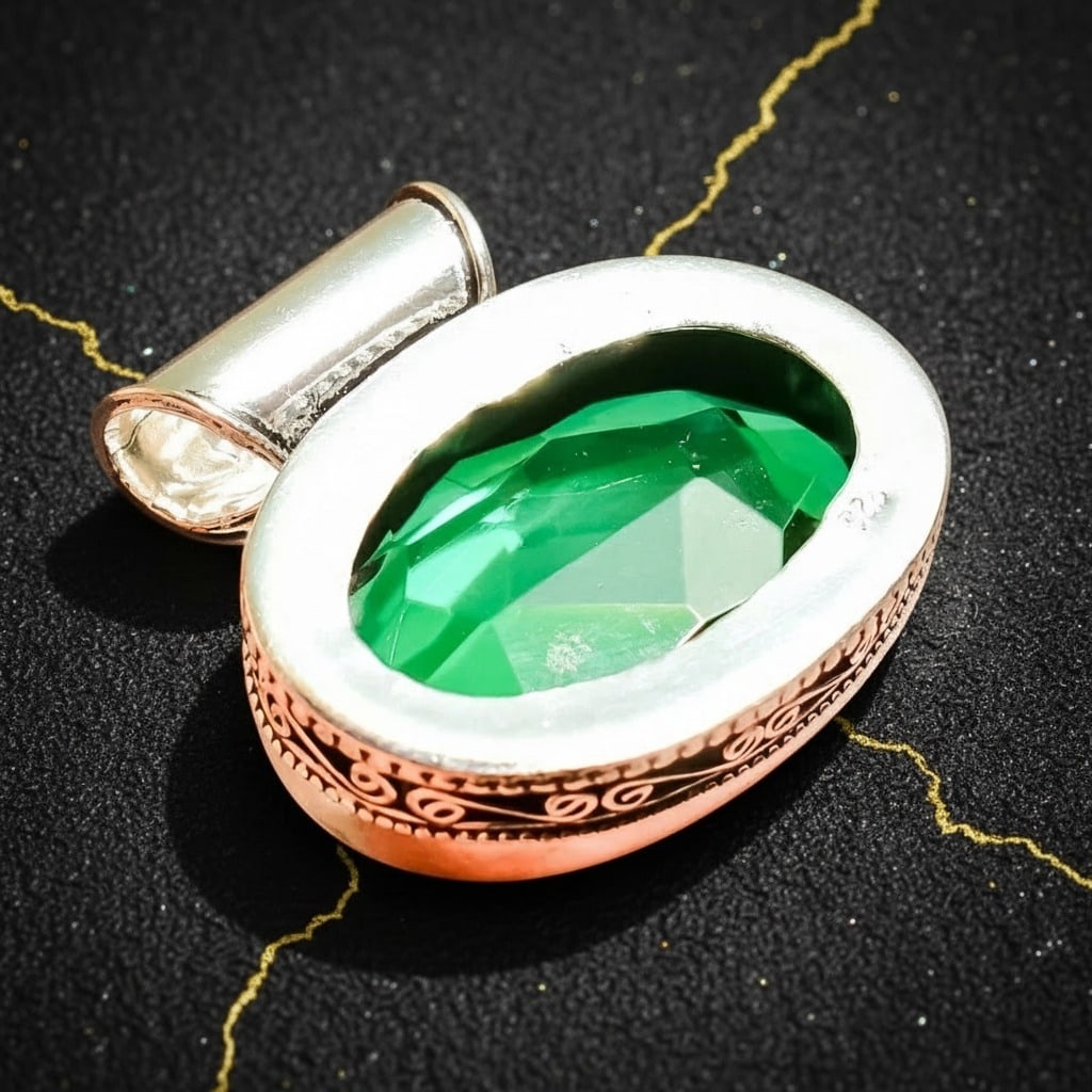 Oval Chrome Diopside Gemstone Pendant 925 Sterling Silver Handmade Jewelry - 2
