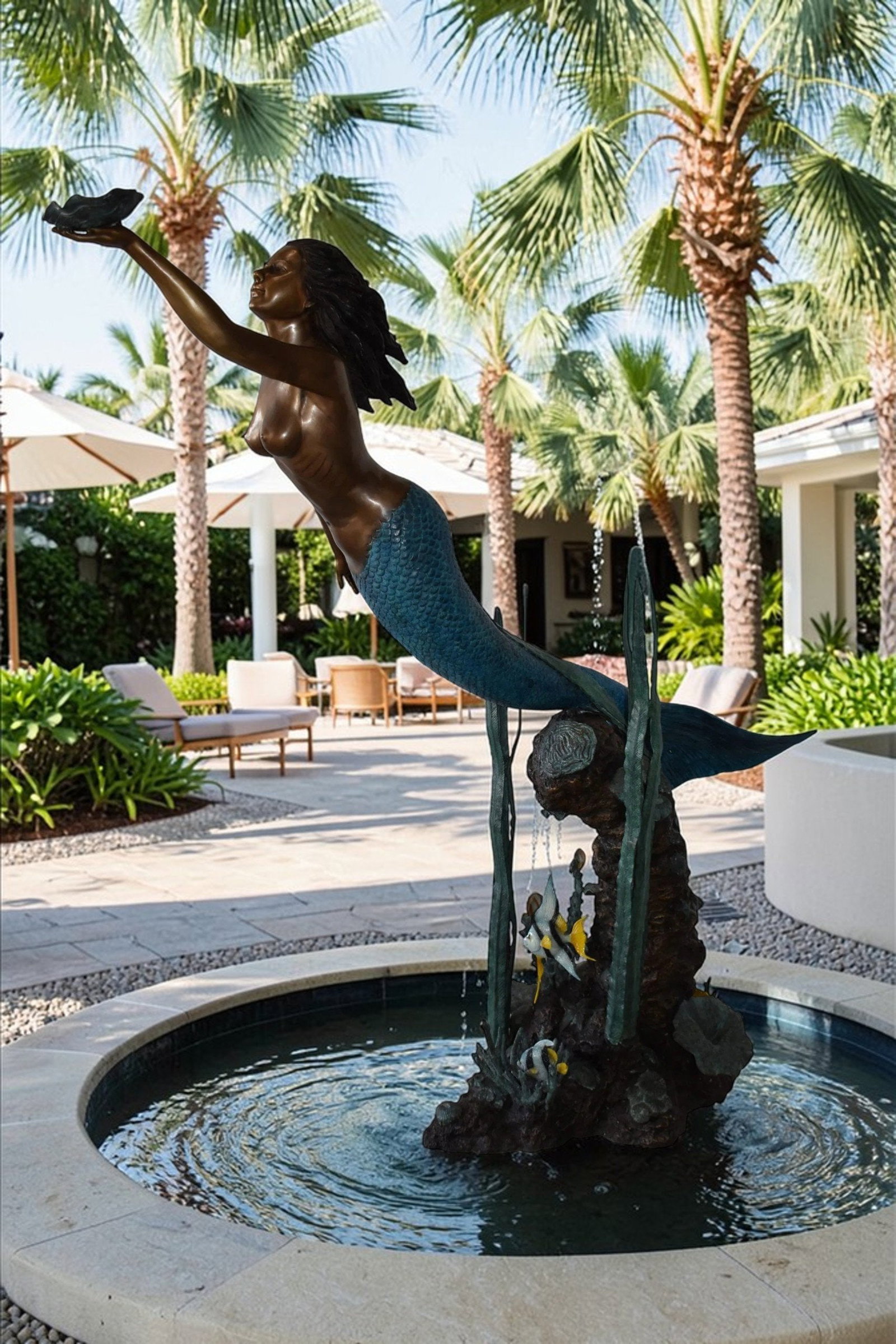 Mermaid With a Shell Bronze Fountain Statue Size: 24" x 60" x 70"H - 3
