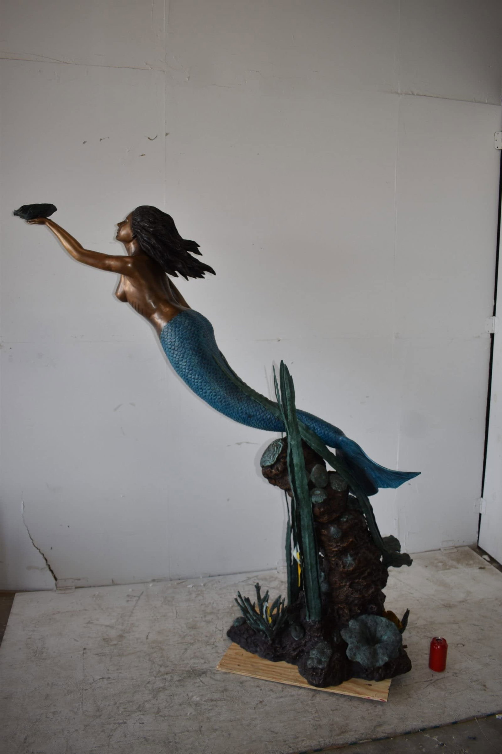 Mermaid With a Shell Bronze Fountain Statue Size: 24" x 60" x 70"H - 4