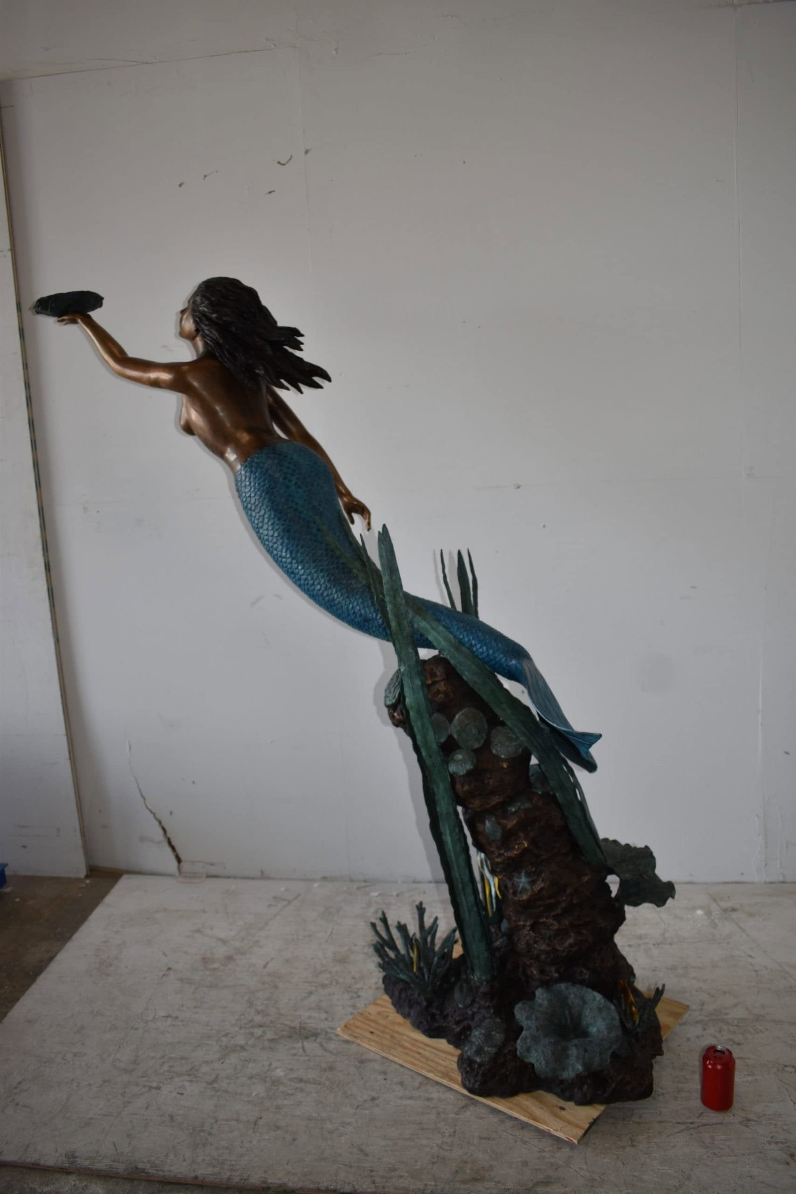 Mermaid With a Shell Bronze Fountain Statue Size: 24" x 60" x 70"H - 5