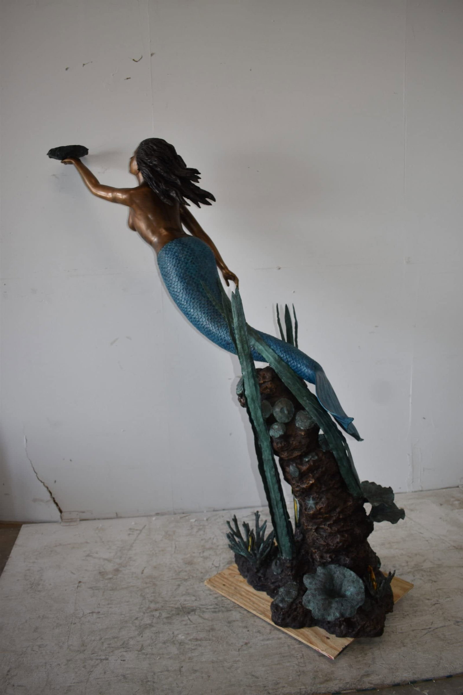 Mermaid With a Shell Bronze Fountain Statue Size: 24" x 60" x 70"H - 6