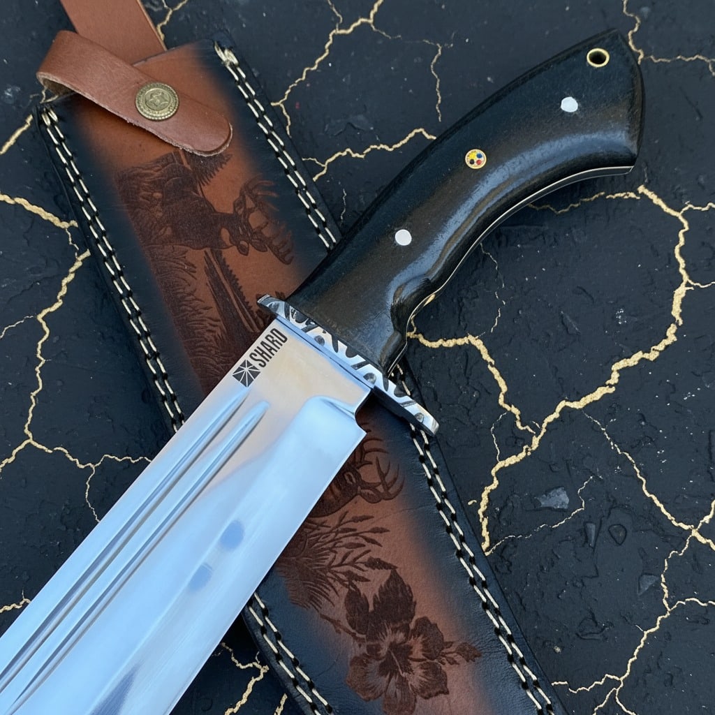 18" Hand-Forged Bowie Survival Knife High Polish Crocodile Style With Sheath - 2