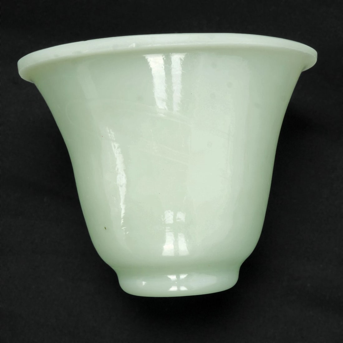 Pair Chinese Peking Glass Wine Cups Jade Color Circa 1920 - 4
