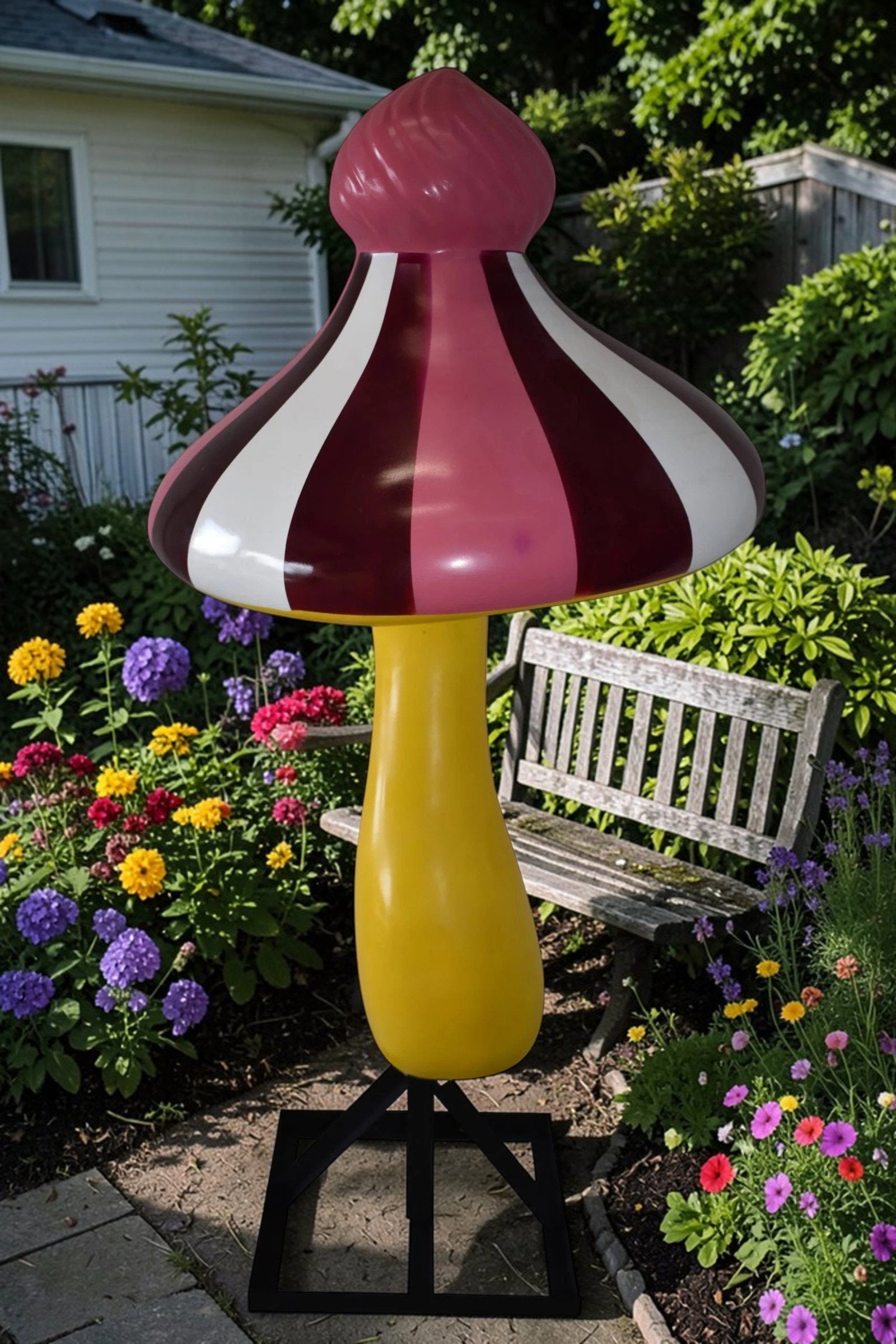 Happy Giant Mushroom Made of Resin for Indoors Outdoors Size: 34" x 34" x 64"H - 3