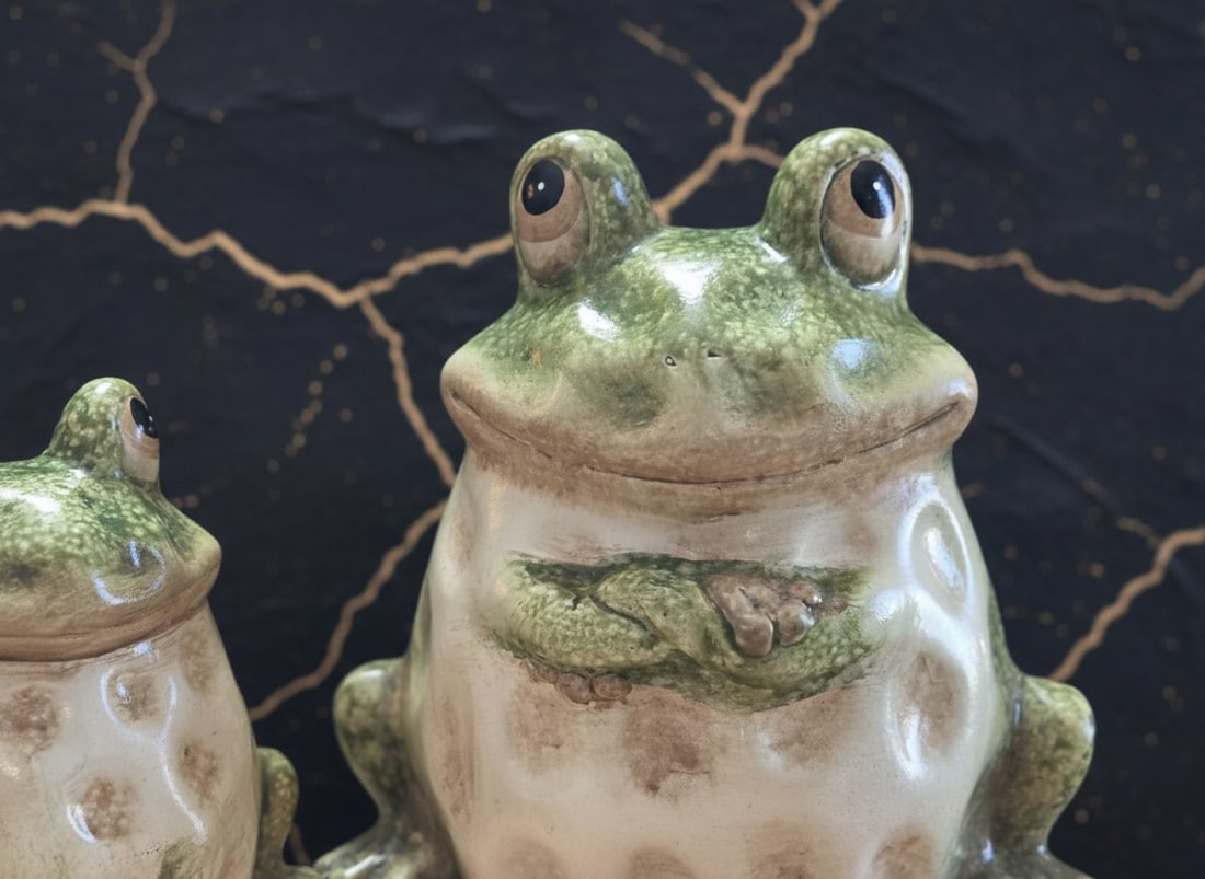 Pair of Whimsical Hand-Painted Ceramic Frog Figurines Garden Decor Set - 5