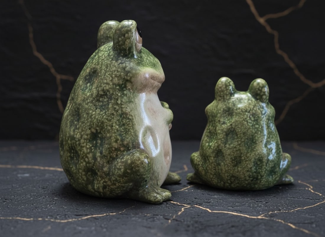 Pair of Whimsical Hand-Painted Ceramic Frog Figurines Garden Decor Set - 7