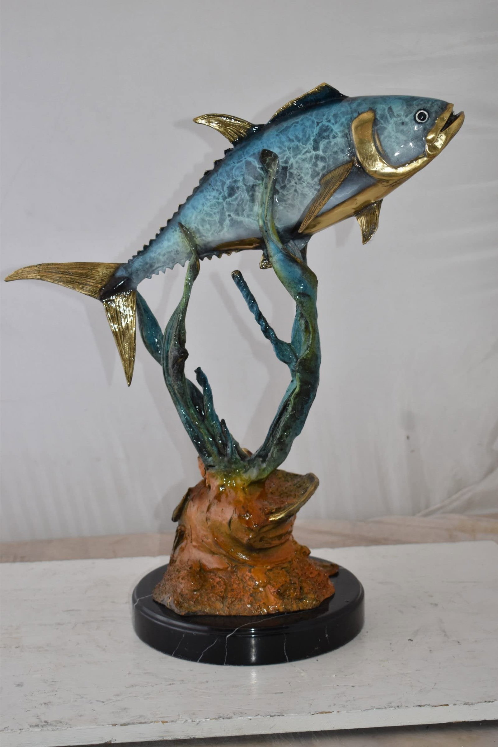 Tuna Fish Swimming in The Ocean Bronze Statue Size: 11" x 21" x 25"H - 4