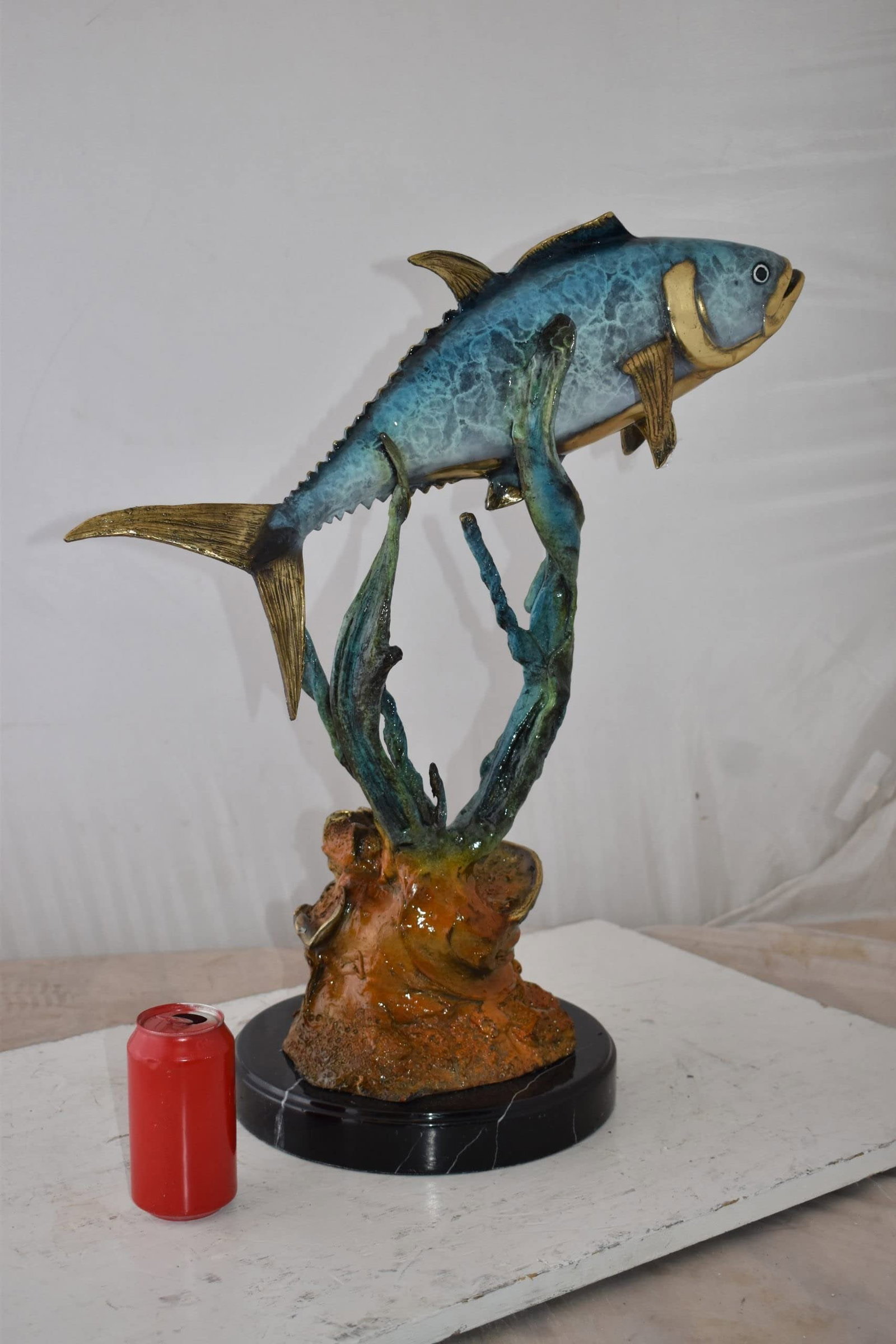 Tuna Fish Swimming in The Ocean Bronze Statue Size: 11" x 21" x 25"H - 5