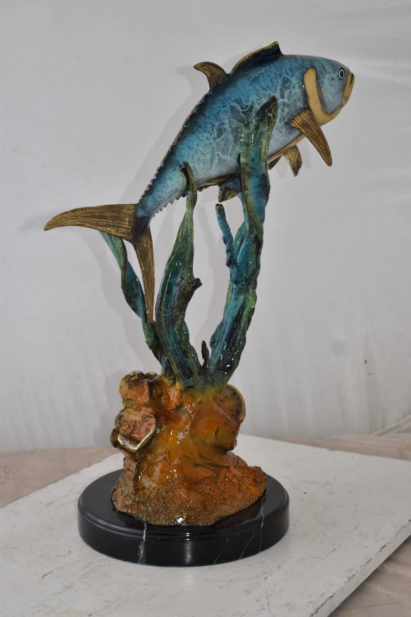 Tuna Fish Swimming in The Ocean Bronze Statue Size: 11" x 21" x 25"H - 6