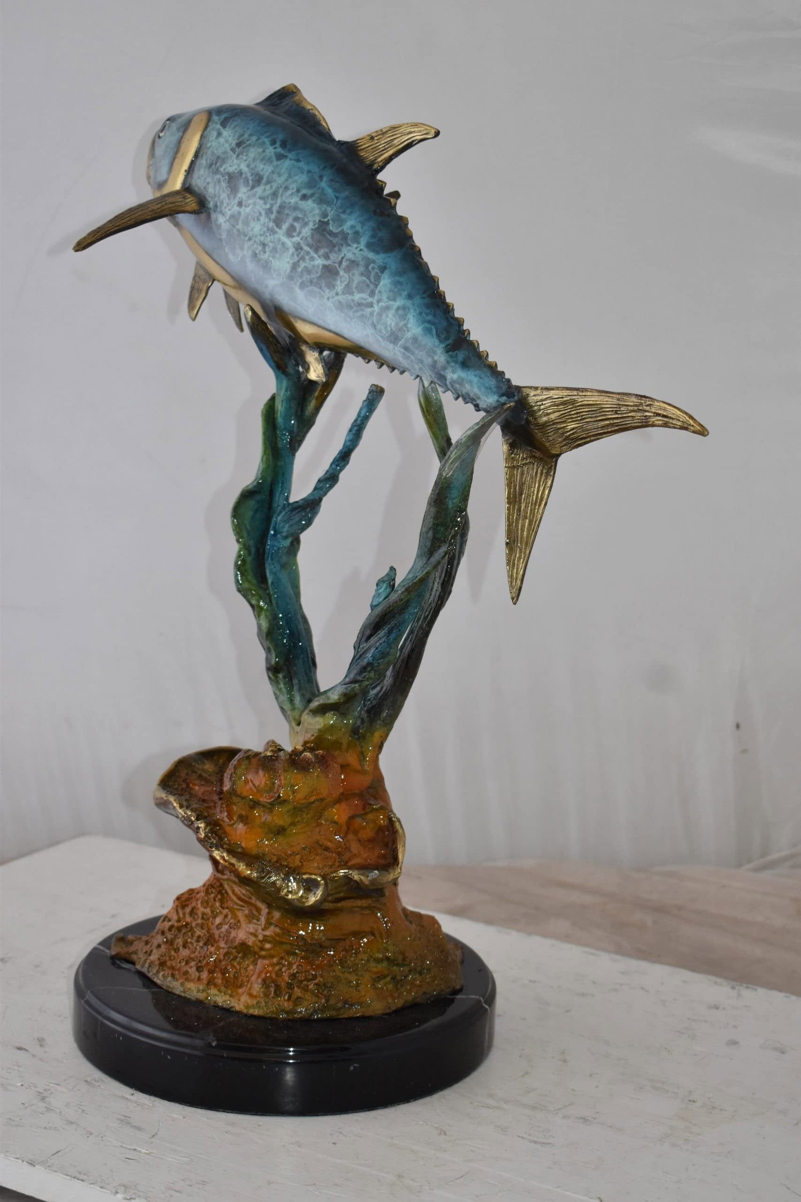 Tuna Fish Swimming in The Ocean Bronze Statue Size: 11" x 21" x 25"H - 8