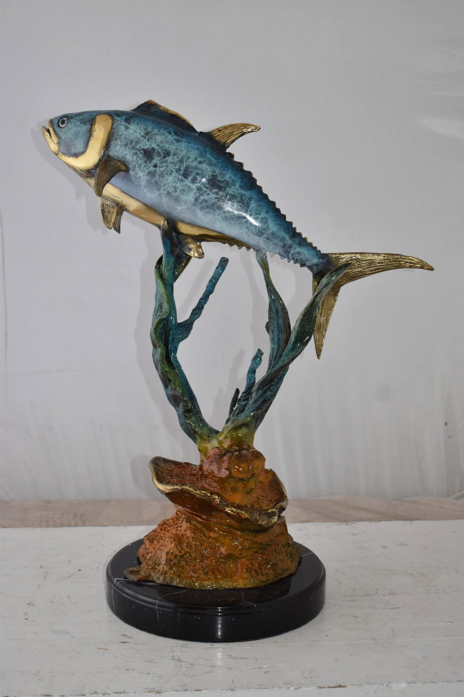 Tuna Fish Swimming in The Ocean Bronze Statue Size: 11" x 21" x 25"H - 9