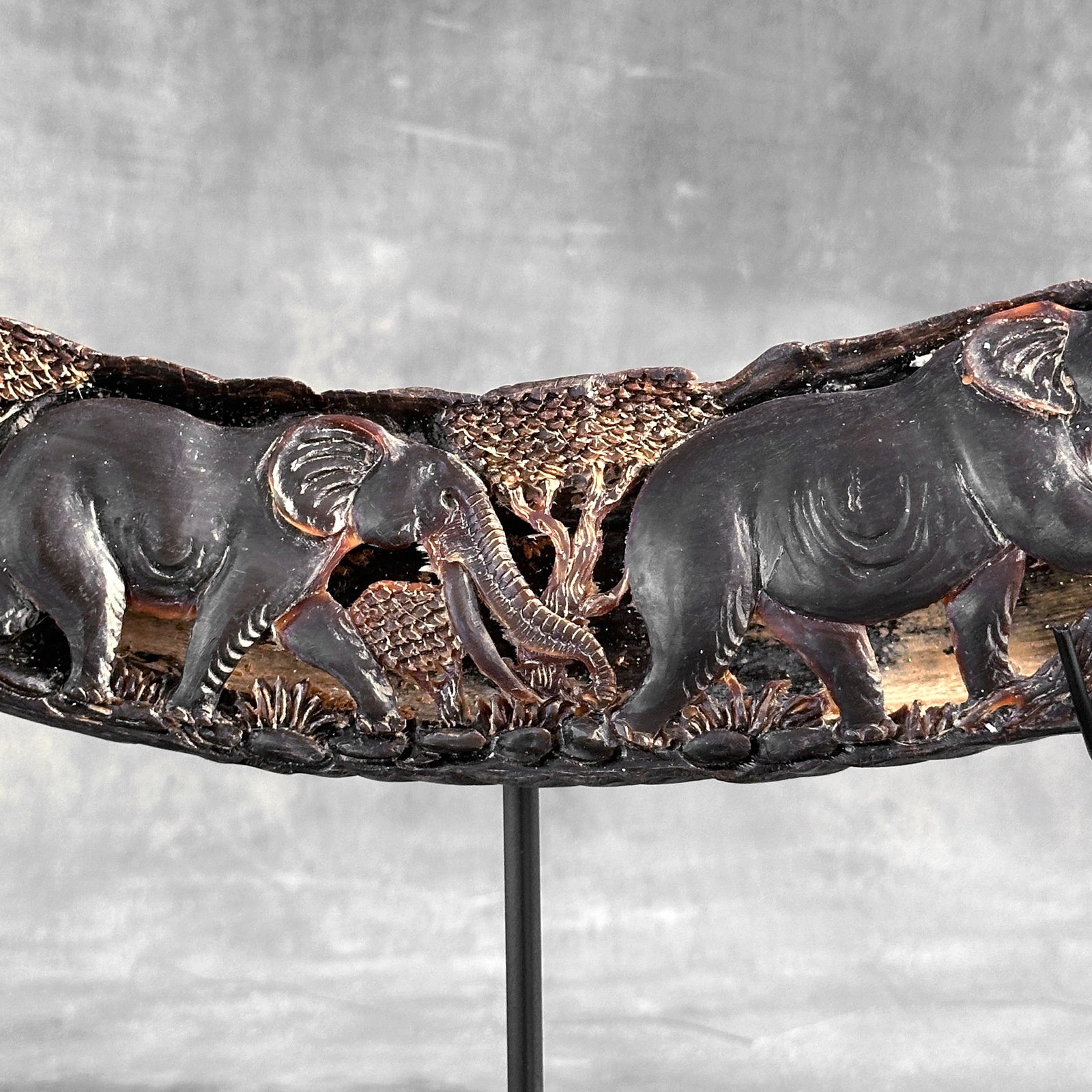 Finely engraved water buffalo horn - Elephants motif - 5