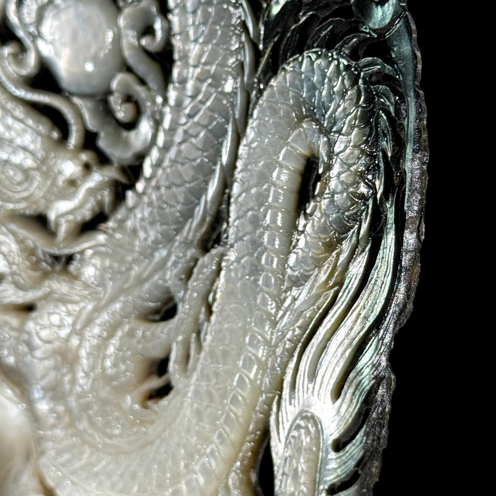 Stunning engraved mother of pearl shell - Dragon motif - 7
