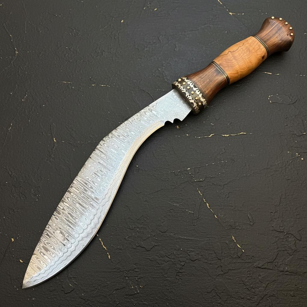 18" Handmade Damascus Steel Kukri Bowie Hunting Knife with Leather Sheath - 2
