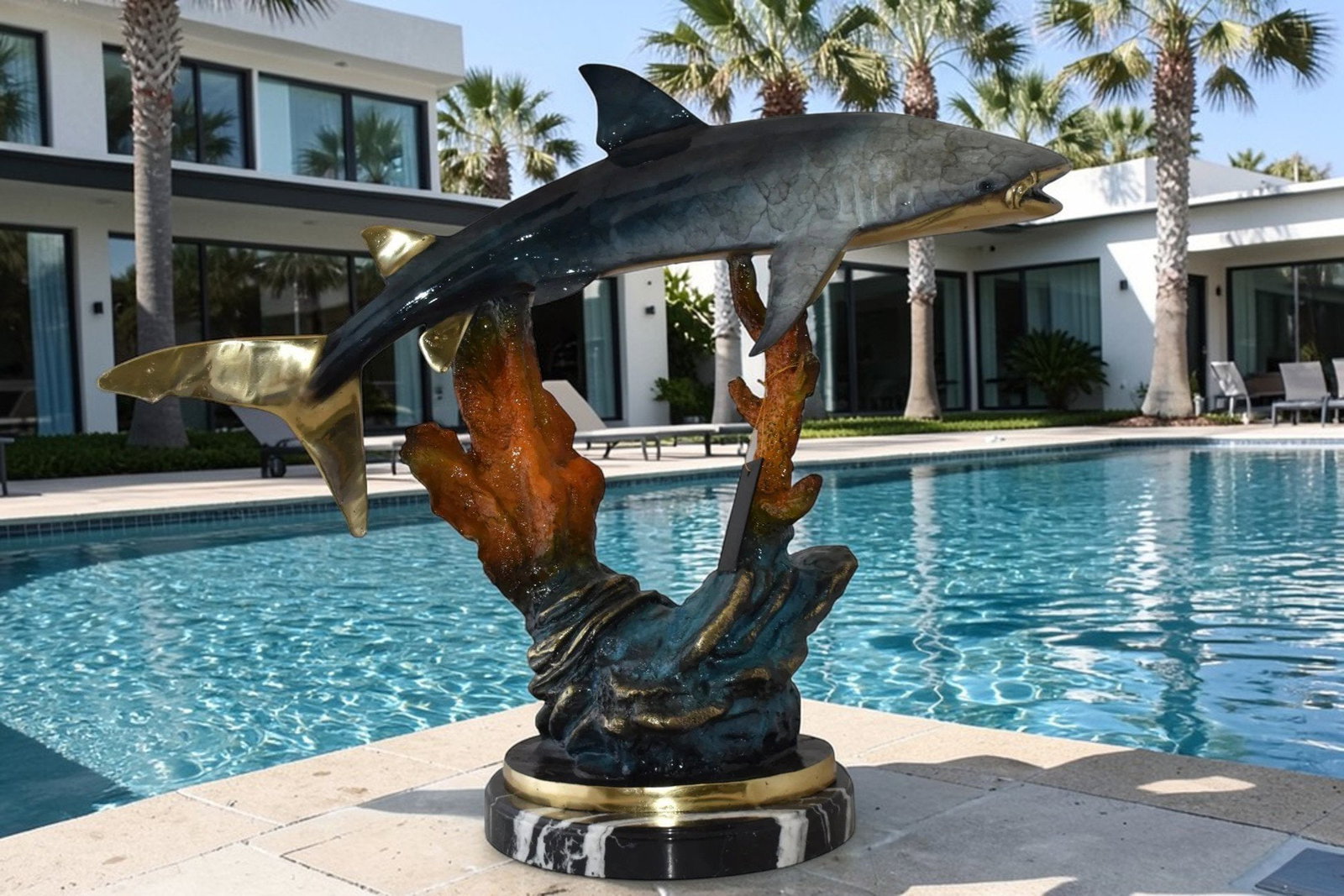 Whale Shark Swimming in The Ocean Bronze Statue Size: 31" x 14" x 26"H - 2