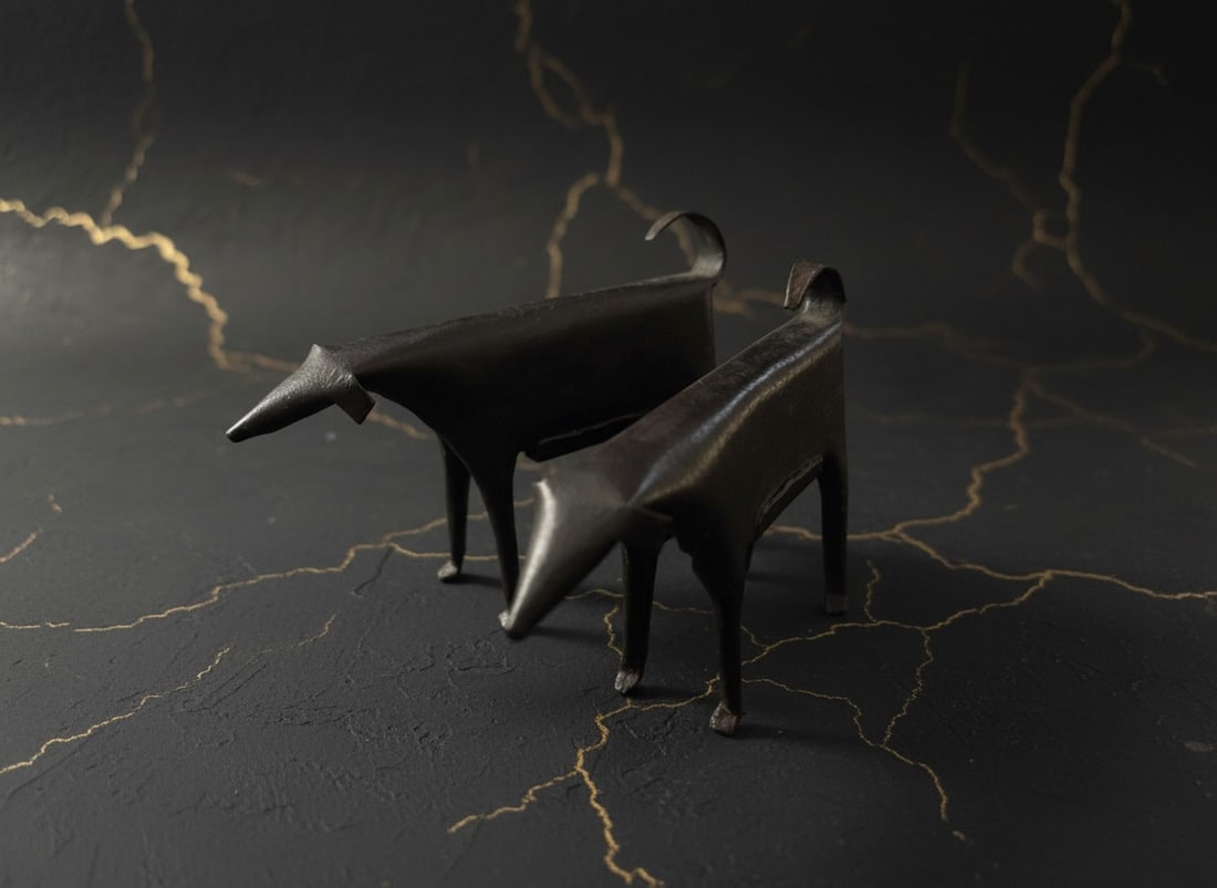Handcrafted Metal Cow Sculptures Set Modern Farmhouse Studio Art Decor 2pcs - 3