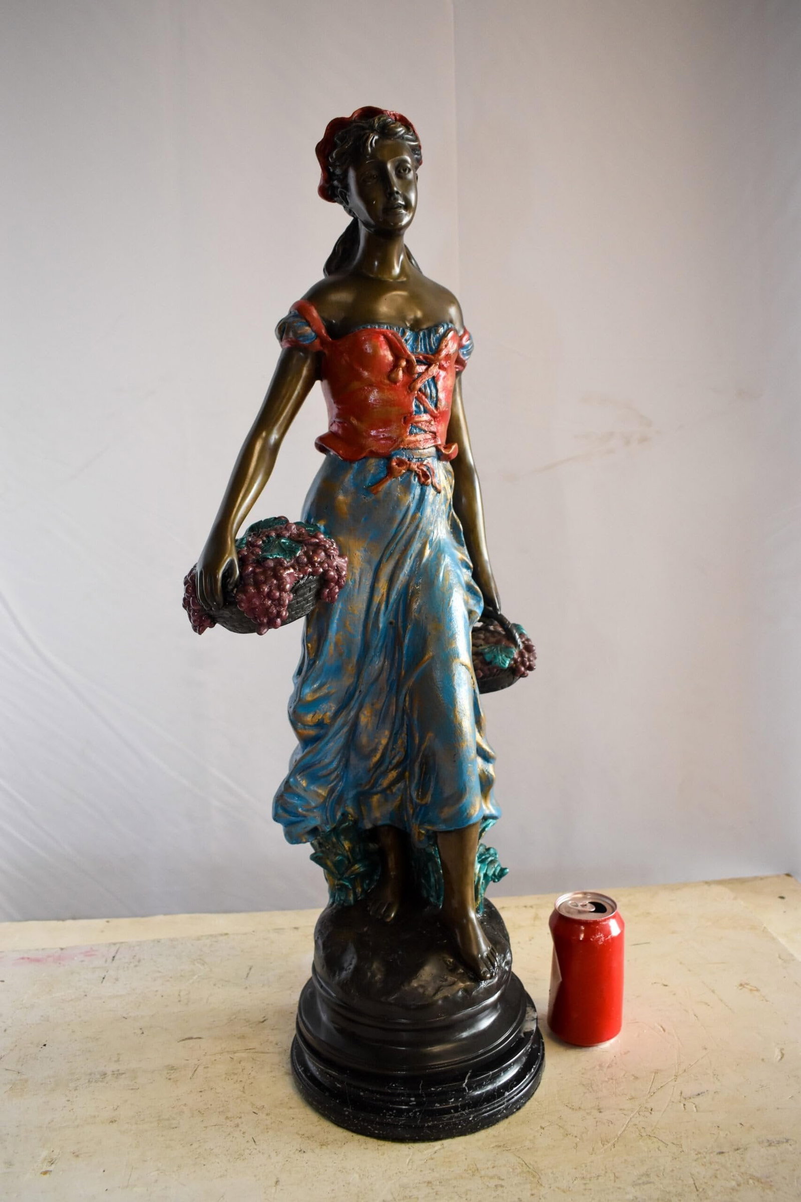 Tranquil Woman Strolling With Fruit Baskets Bronze Statue 13" x 10" x 30"H - 5