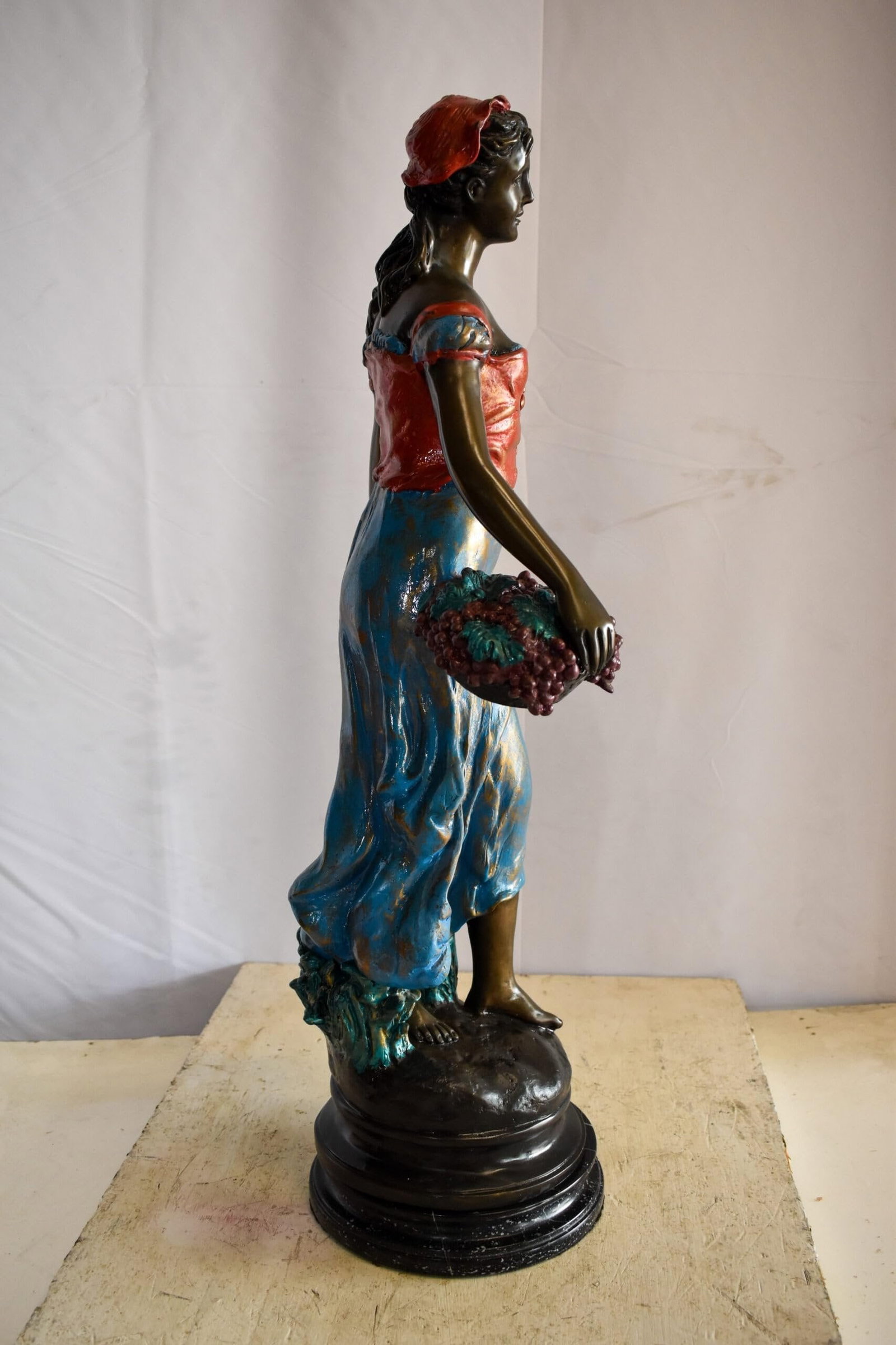 Tranquil Woman Strolling With Fruit Baskets Bronze Statue 13" x 10" x 30"H - 7