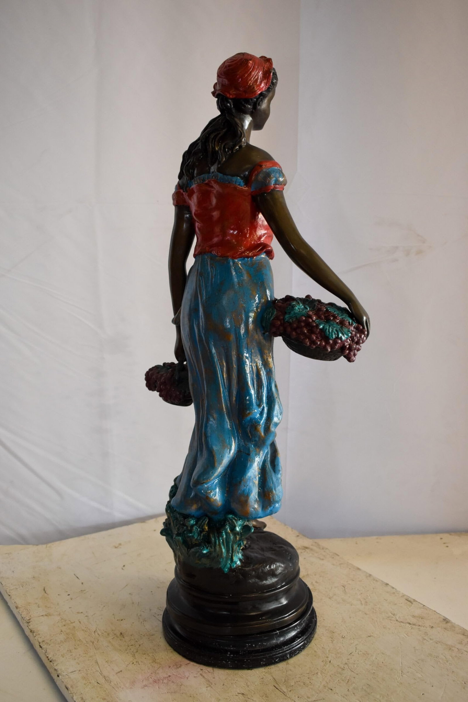 Tranquil Woman Strolling With Fruit Baskets Bronze Statue 13" x 10" x 30"H - 8