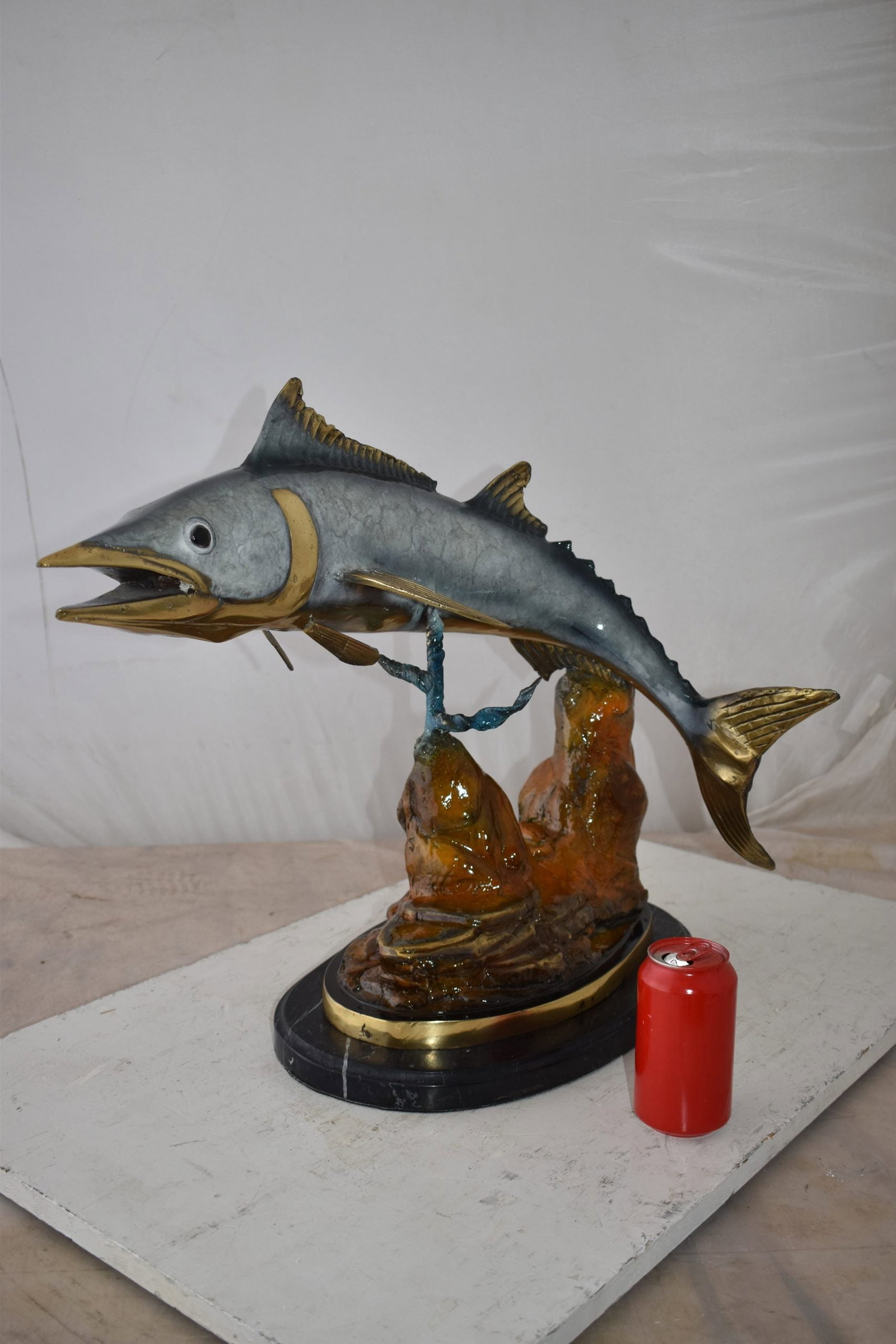 Wahoo Fish Grey Finish Swimming in The Ocean Bronze Statue Size 17" x 25" x 19"H - 3