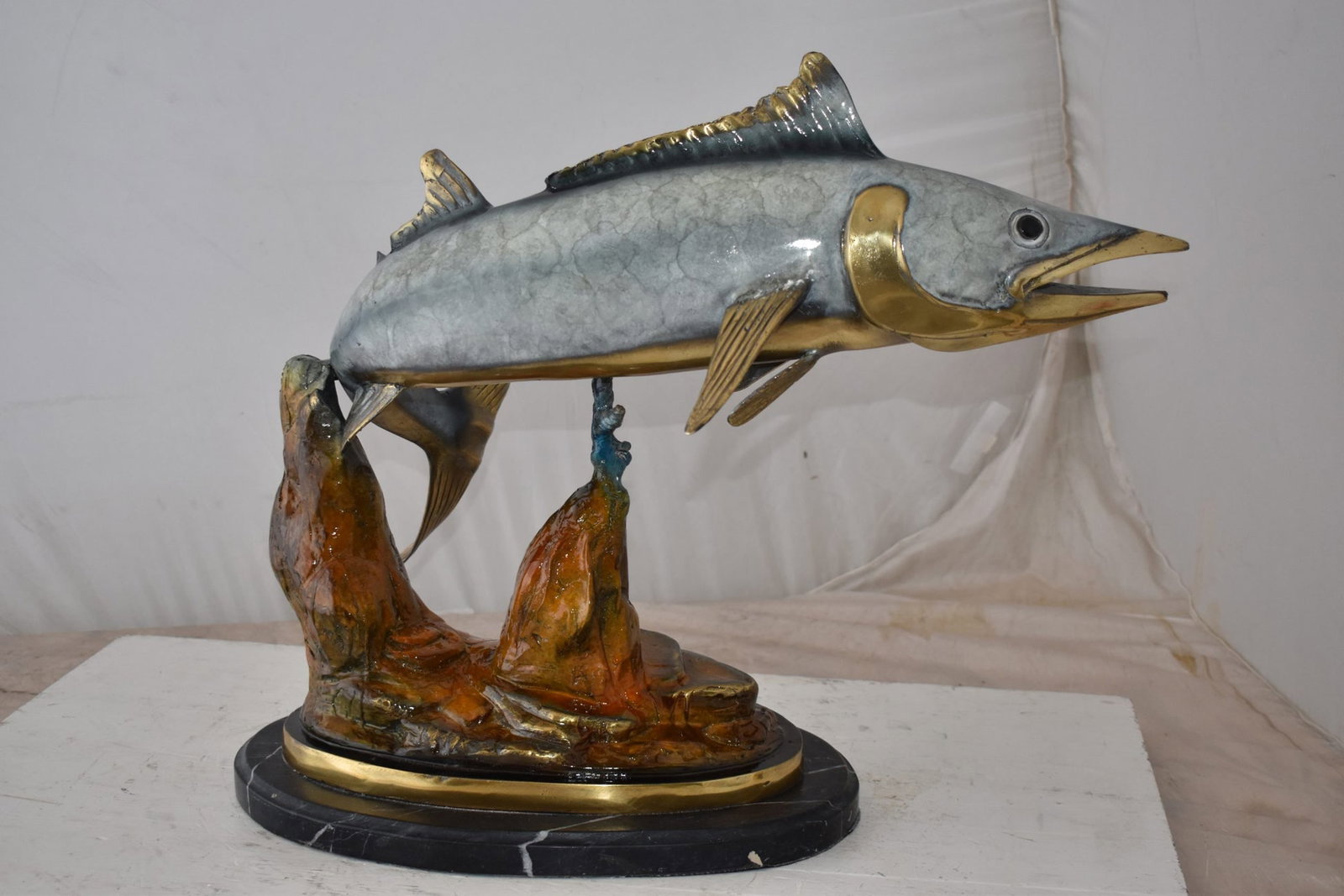 Wahoo Fish Grey Finish Swimming in The Ocean Bronze Statue Size 17" x 25" x 19"H - 7