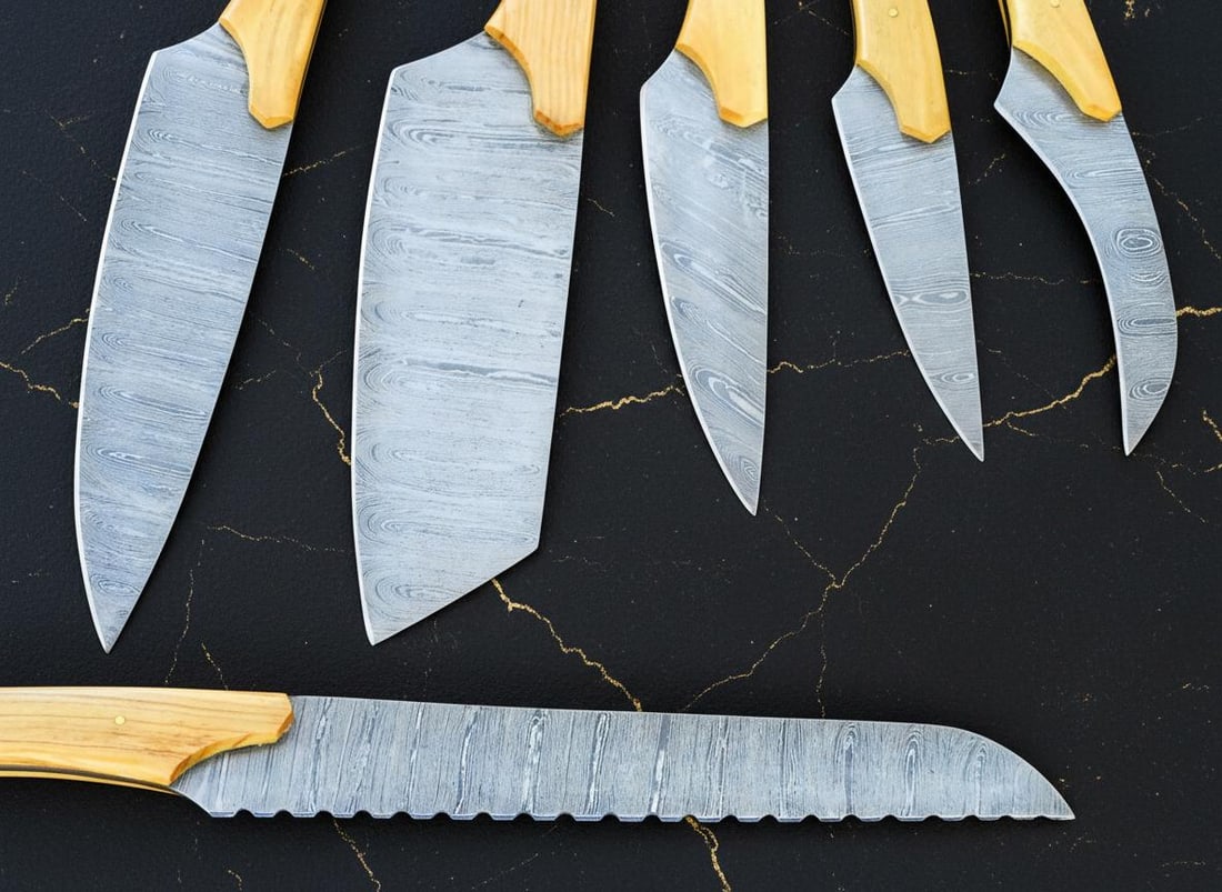 Hand Forged Damascus Steel Chef Knife Set 6-Piece Kitchen Knives Olive Wood Handle - 4