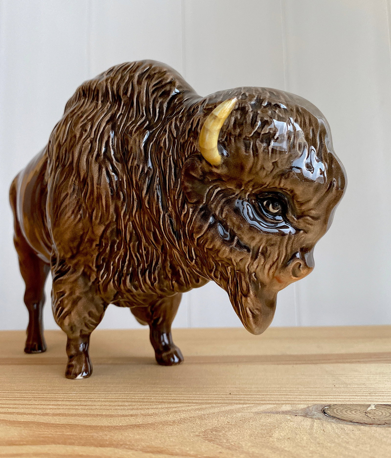 Signed Porcelain Bison Statue - 3