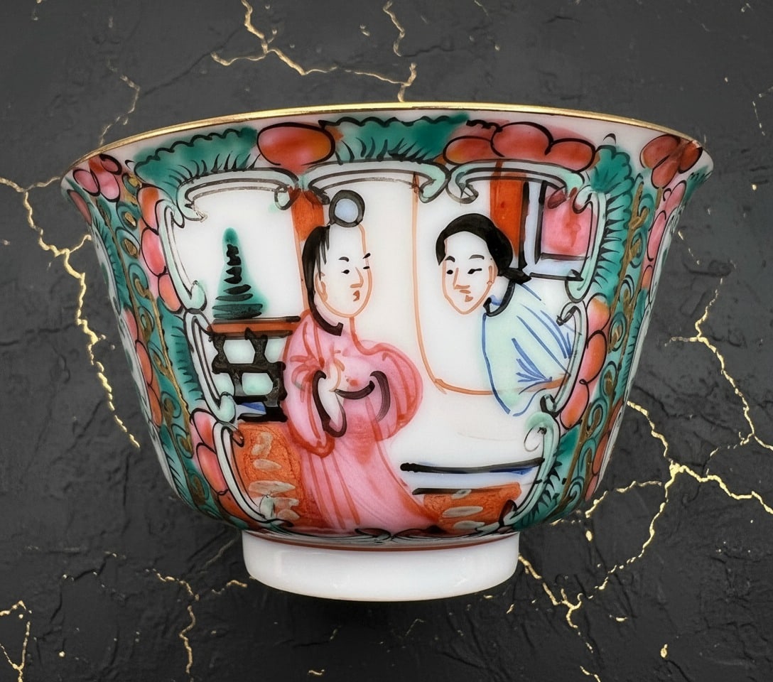 Antique Chinese Famille Rose Porcelain Gaiwan Hand-Painted Tea Bowl Set - 7