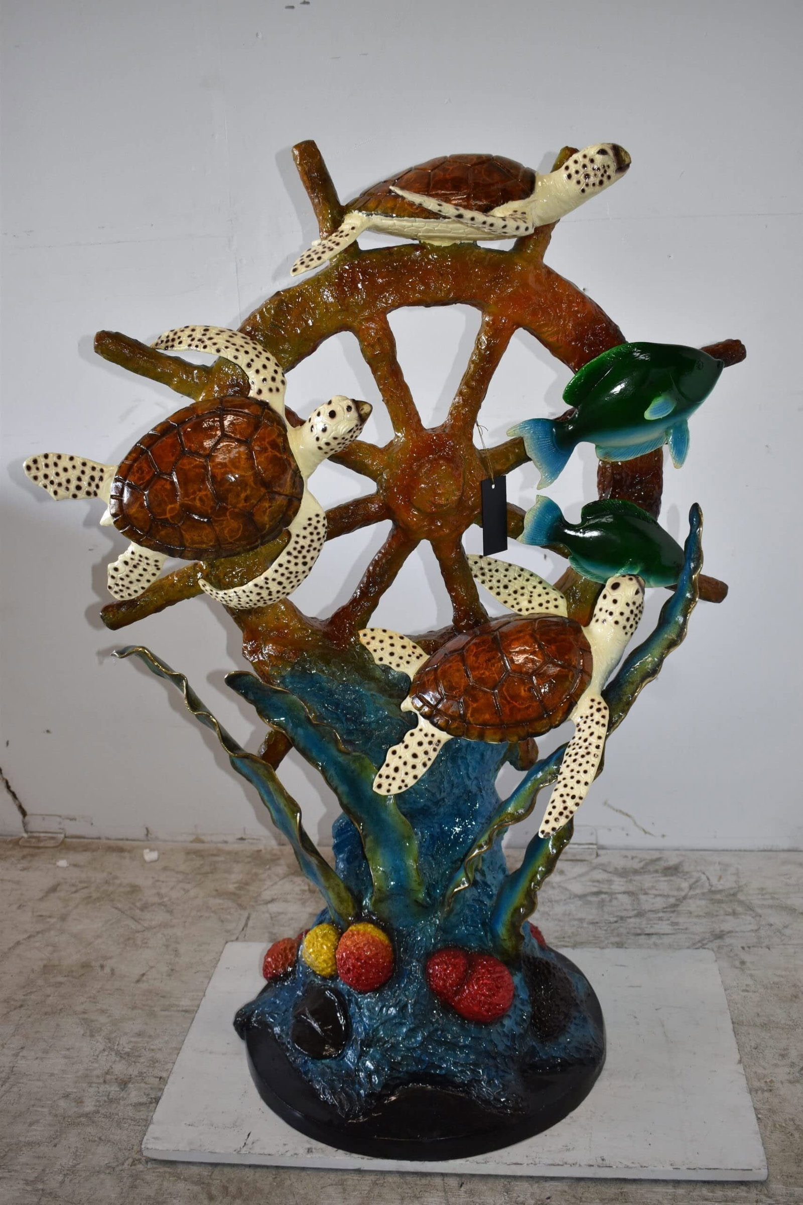 Sunken Nautical Wheel with Sea Creatures Bronze Statue Size: 39" x 23" x 51"H - 4