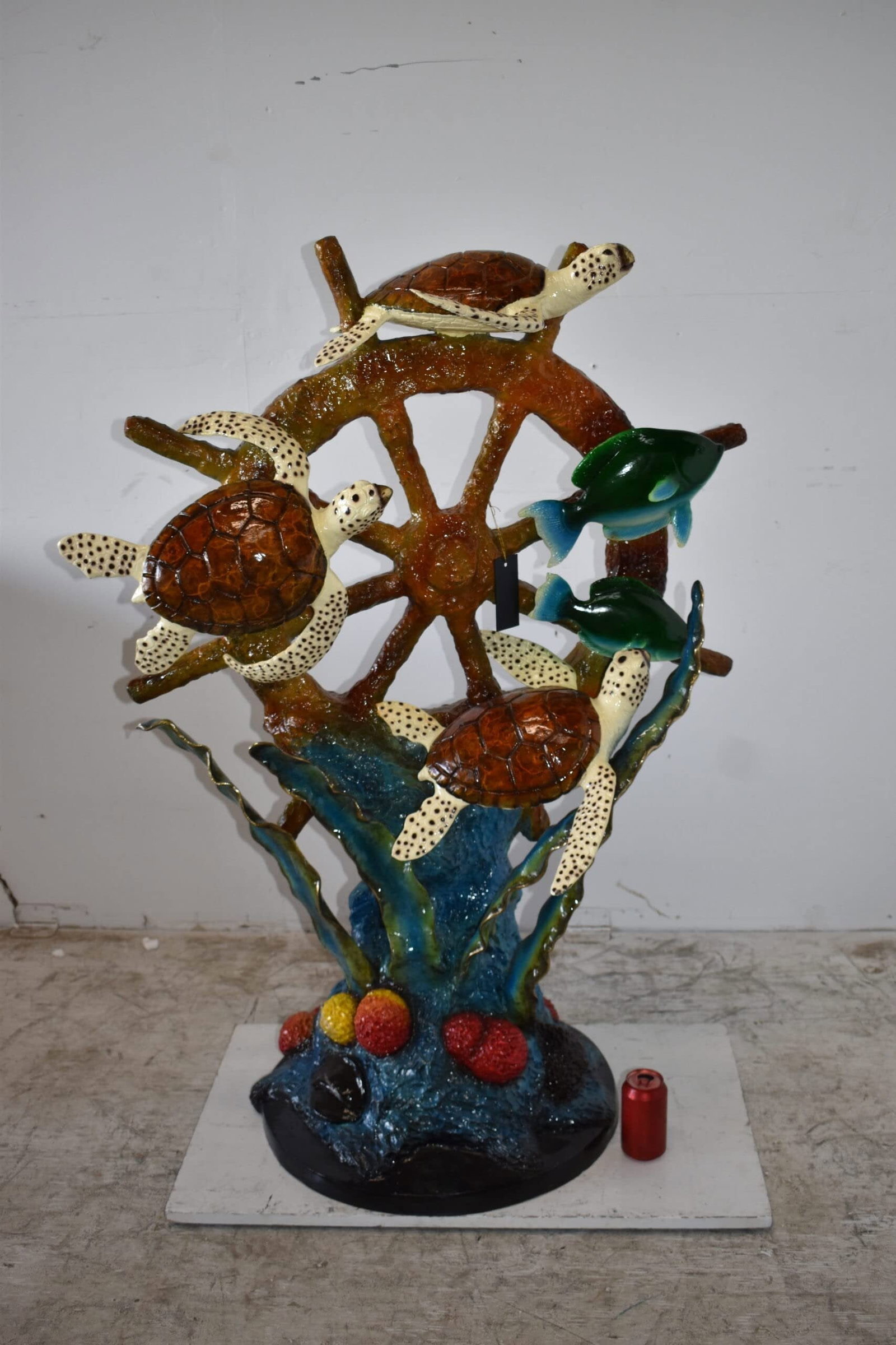 Sunken Nautical Wheel with Sea Creatures Bronze Statue Size: 39" x 23" x 51"H - 5
