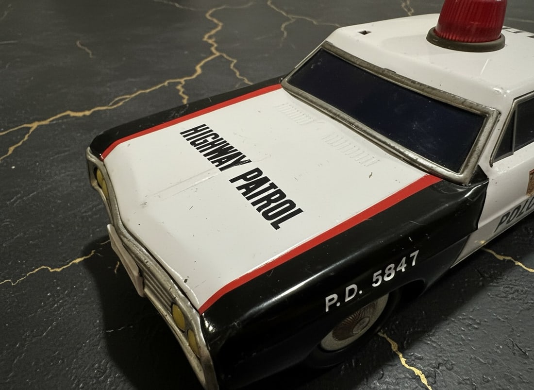 Vintage Japanese Tin Highway Patrol Police Toy Car Lithograph Litho Model - 3