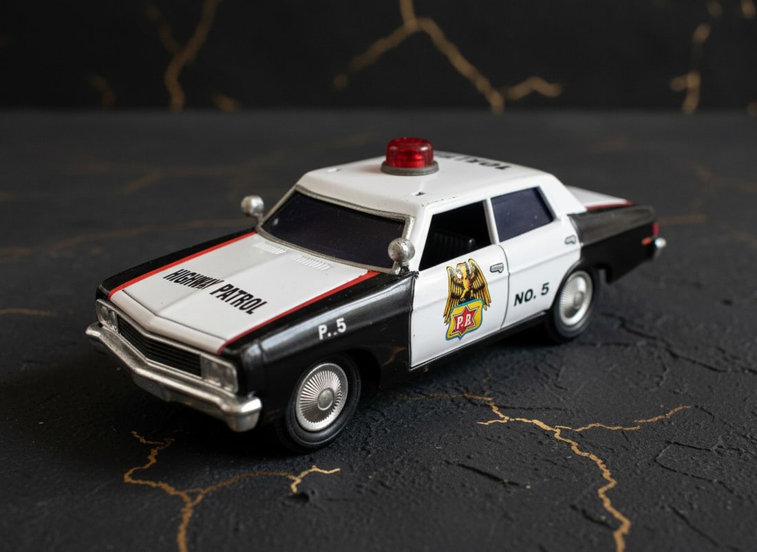Vintage Japanese Tin Highway Patrol Police Toy Car Lithograph Litho Model - 5
