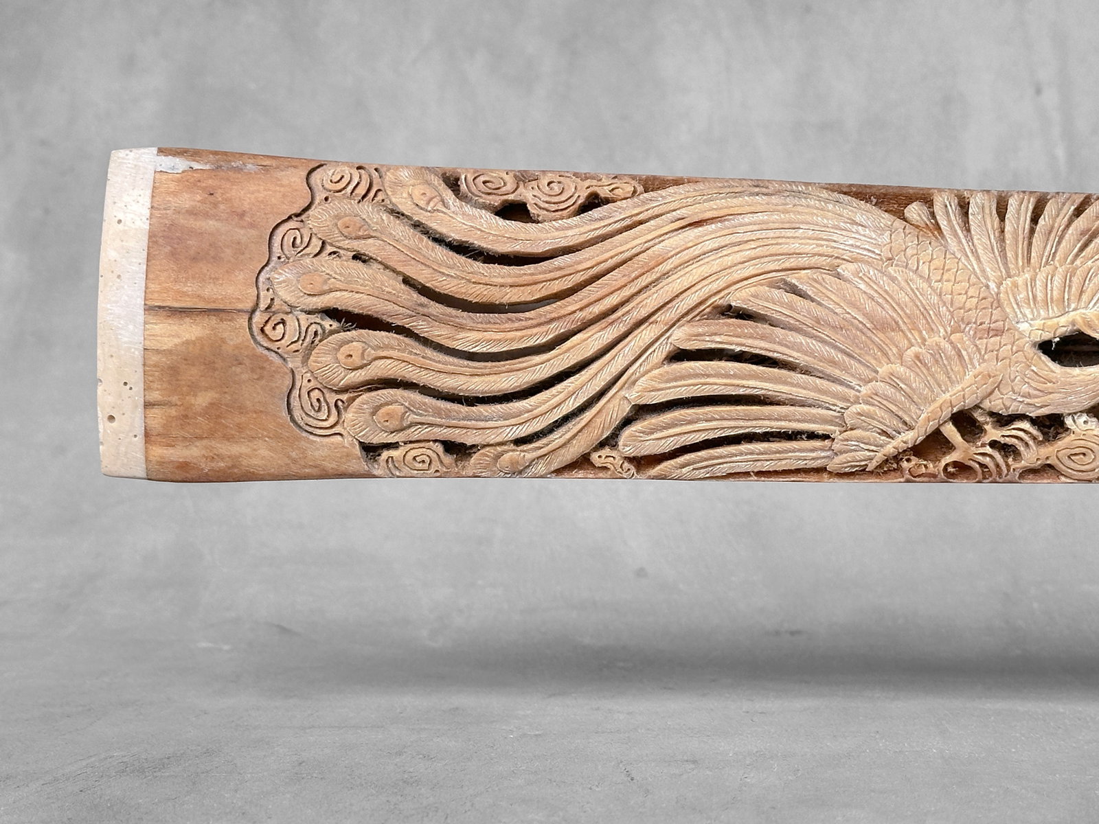 Impressive engraved swordfish rostrum - Dragon Phoenix motif - 5