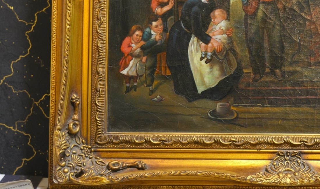 Ornate Gesso and Wood Frame Antique Gold Finish Vintage Art Oil Painting Copy - 3