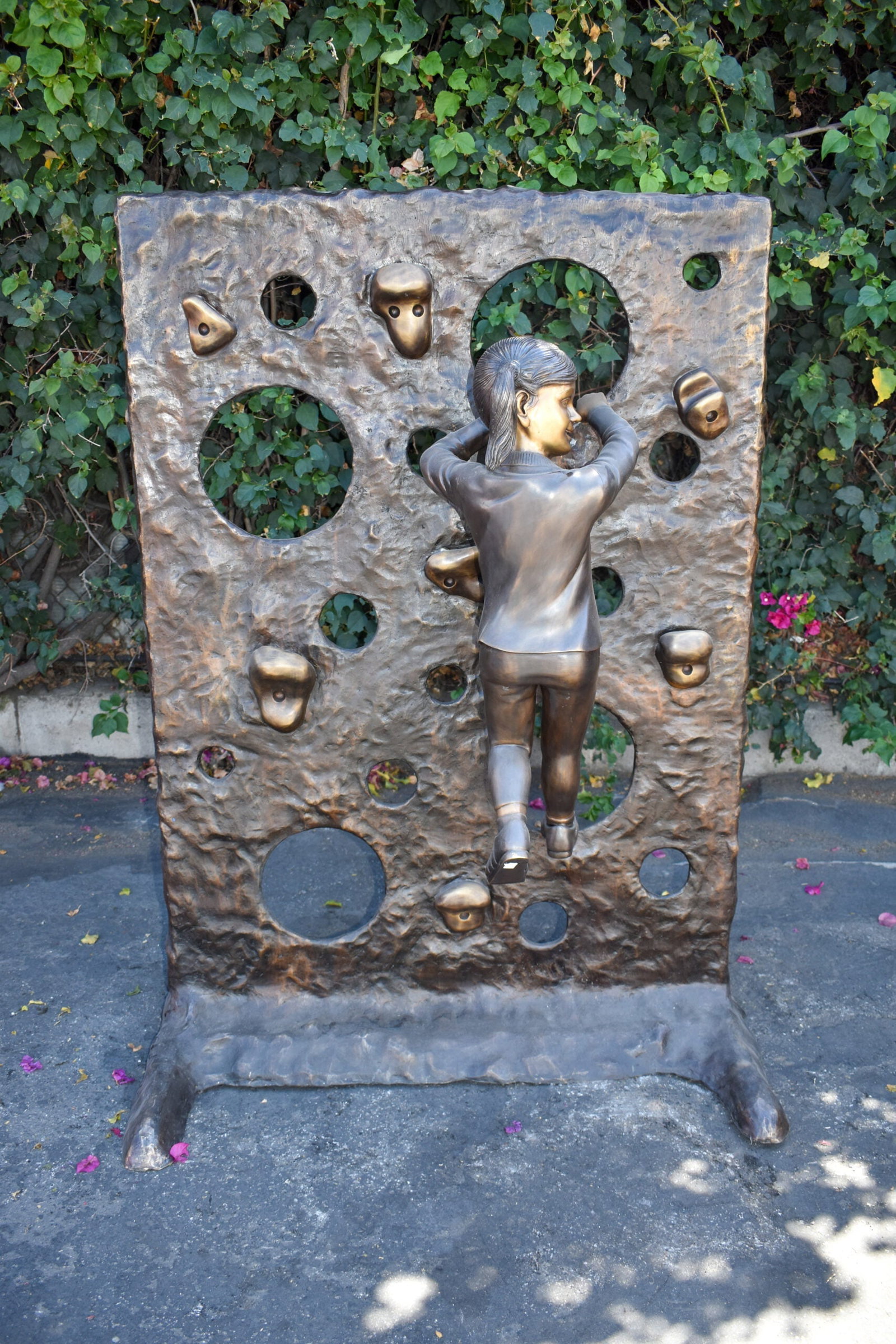 Young Girl Playing on A Climbing Wall Bronze Statue Life Size 44" x 26" x 57"H - 2