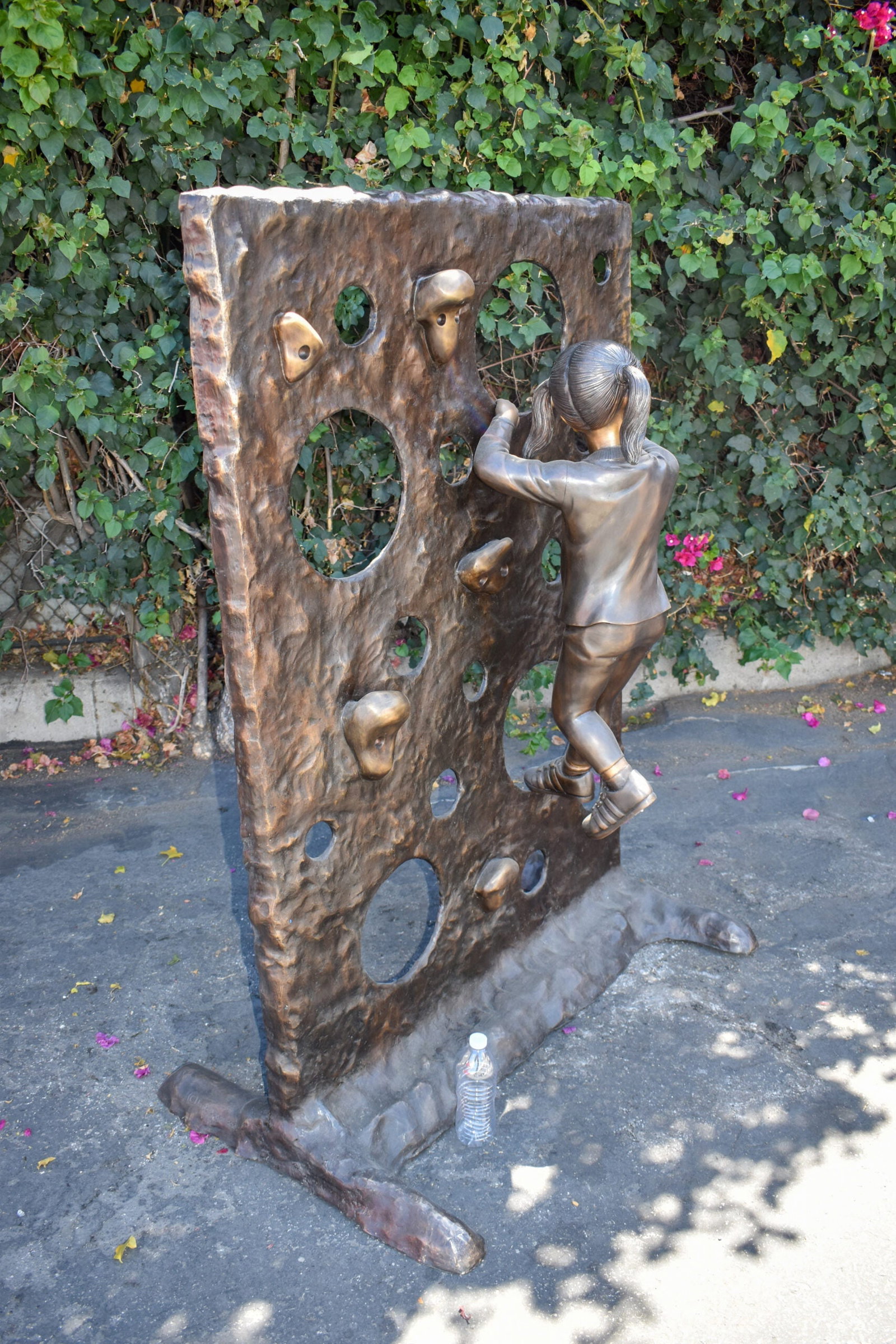 Young Girl Playing on A Climbing Wall Bronze Statue Life Size 44" x 26" x 57"H - 3