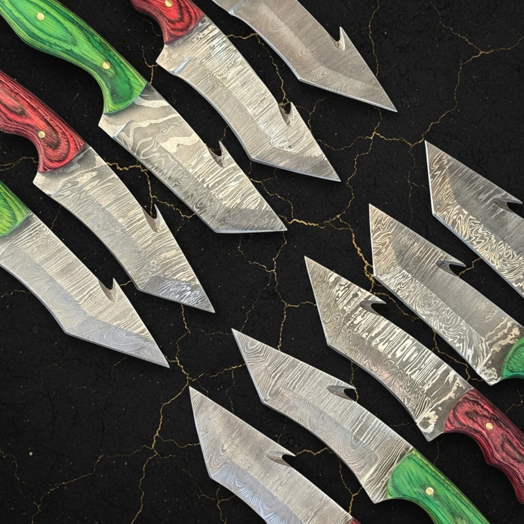 10-Piece Damascus Steel Hunting Knife Set 8" Pakkawood Handle Blades Bulk - 5