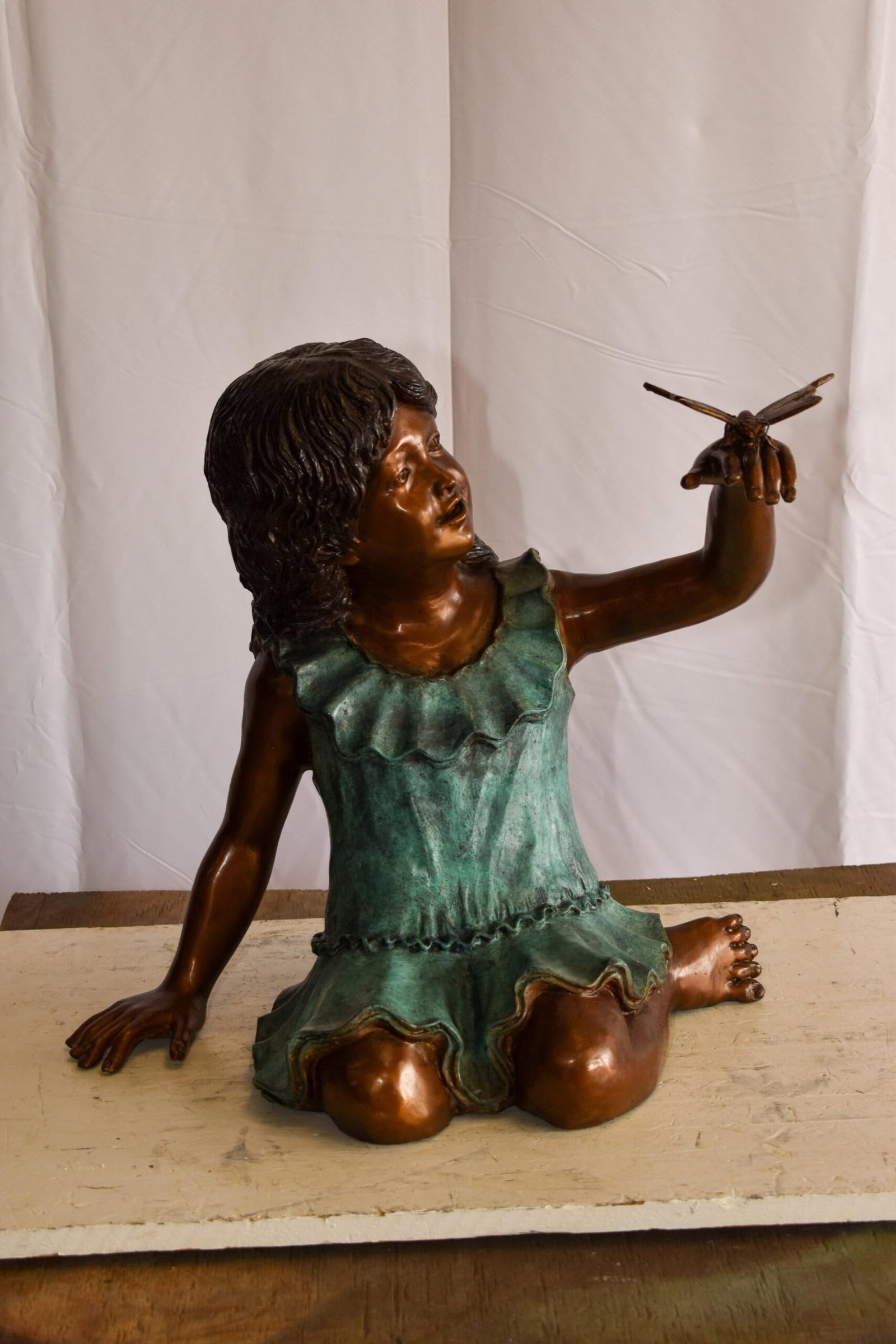 A Little Girl Playing with a Buterfly Bronze Statue 21" x 15" x 19"H - 4