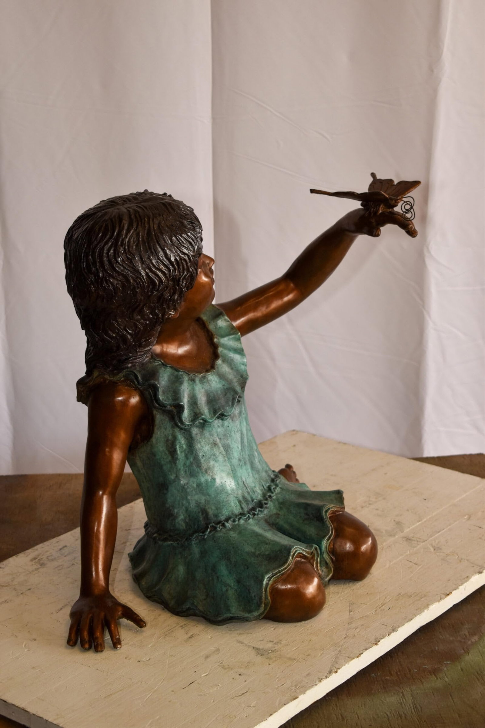 A Little Girl Playing with a Buterfly Bronze Statue 21" x 15" x 19"H - 5