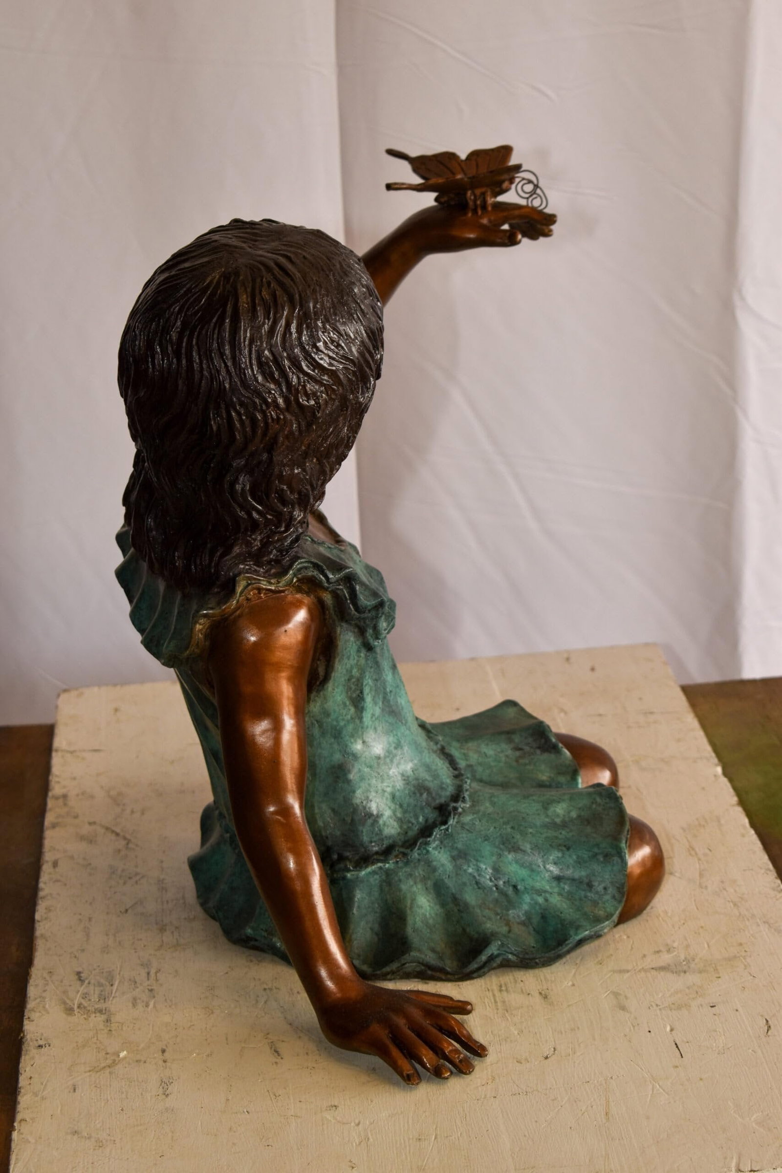 A Little Girl Playing with a Buterfly Bronze Statue 21" x 15" x 19"H - 6