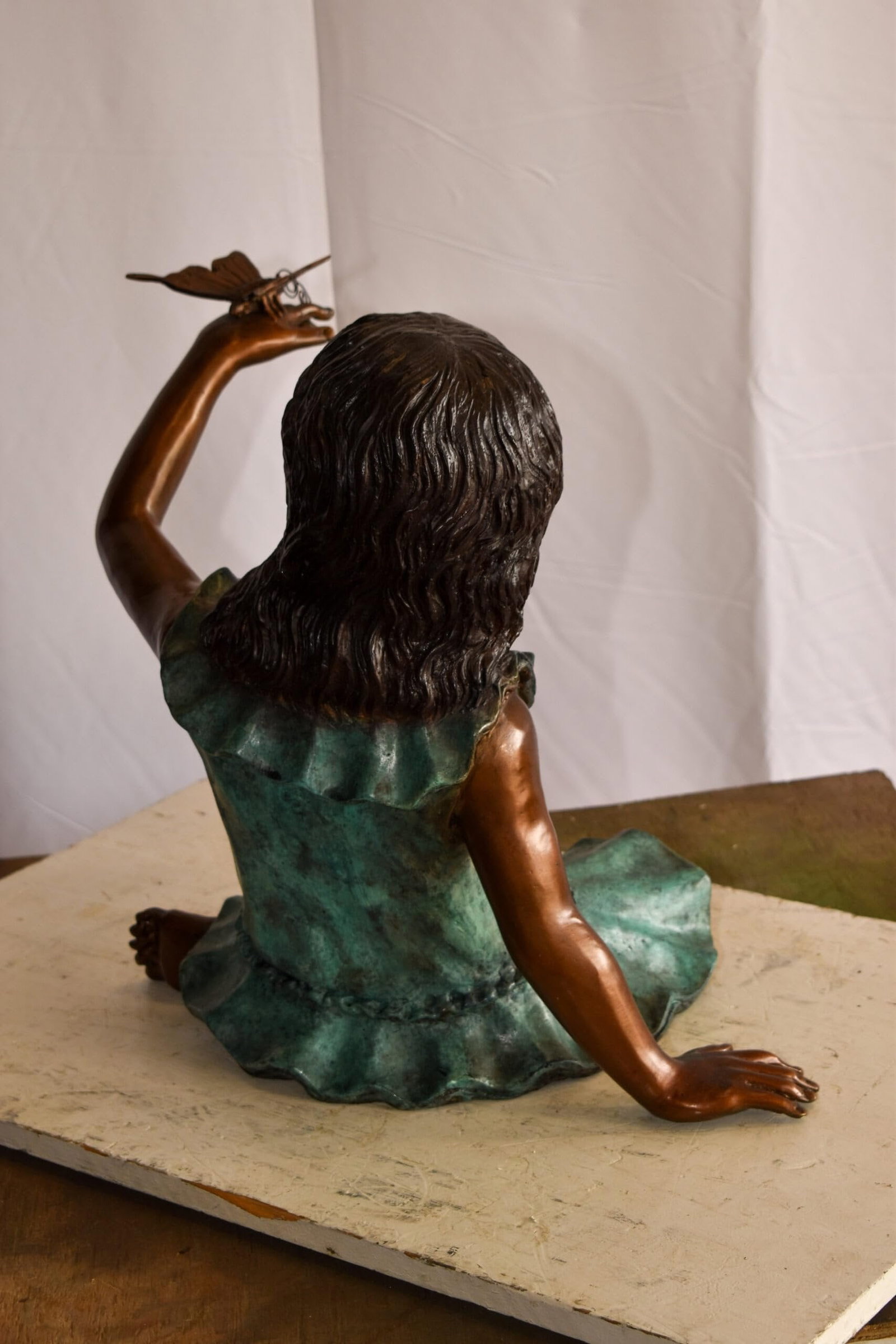 A Little Girl Playing with a Buterfly Bronze Statue 21" x 15" x 19"H - 7