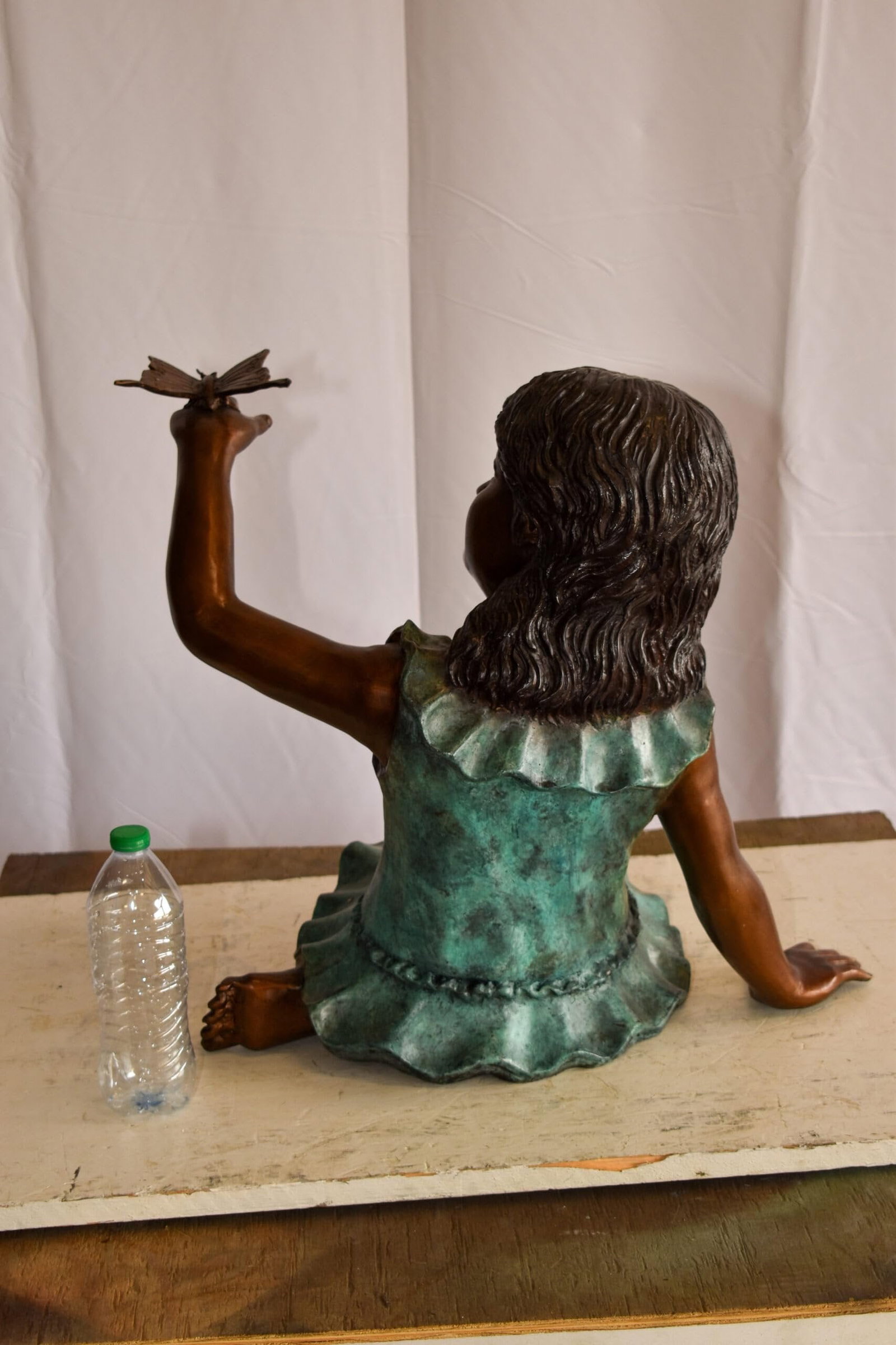 A Little Girl Playing with a Buterfly Bronze Statue 21" x 15" x 19"H - 8