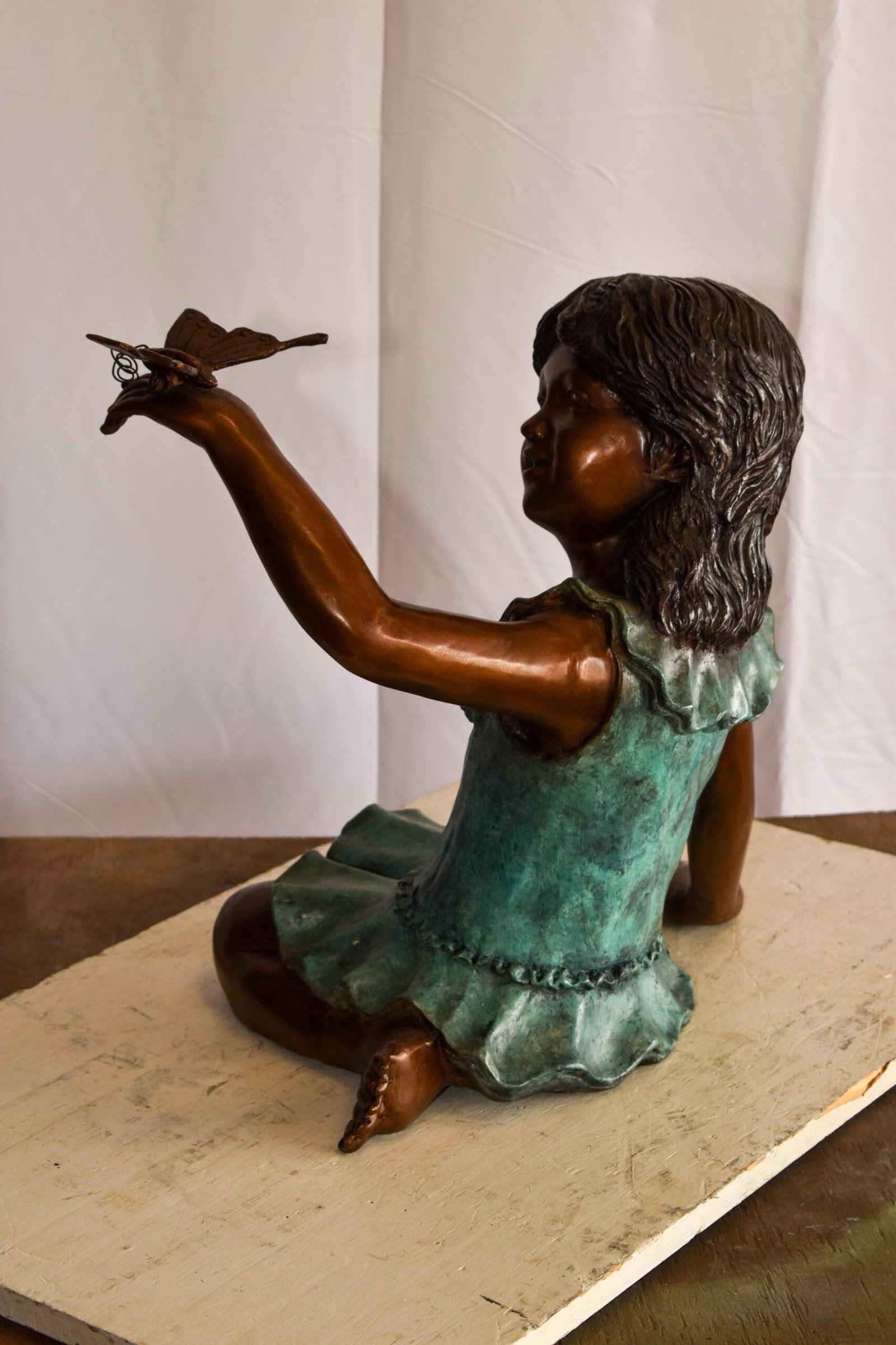 A Little Girl Playing with a Buterfly Bronze Statue 21" x 15" x 19"H - 9