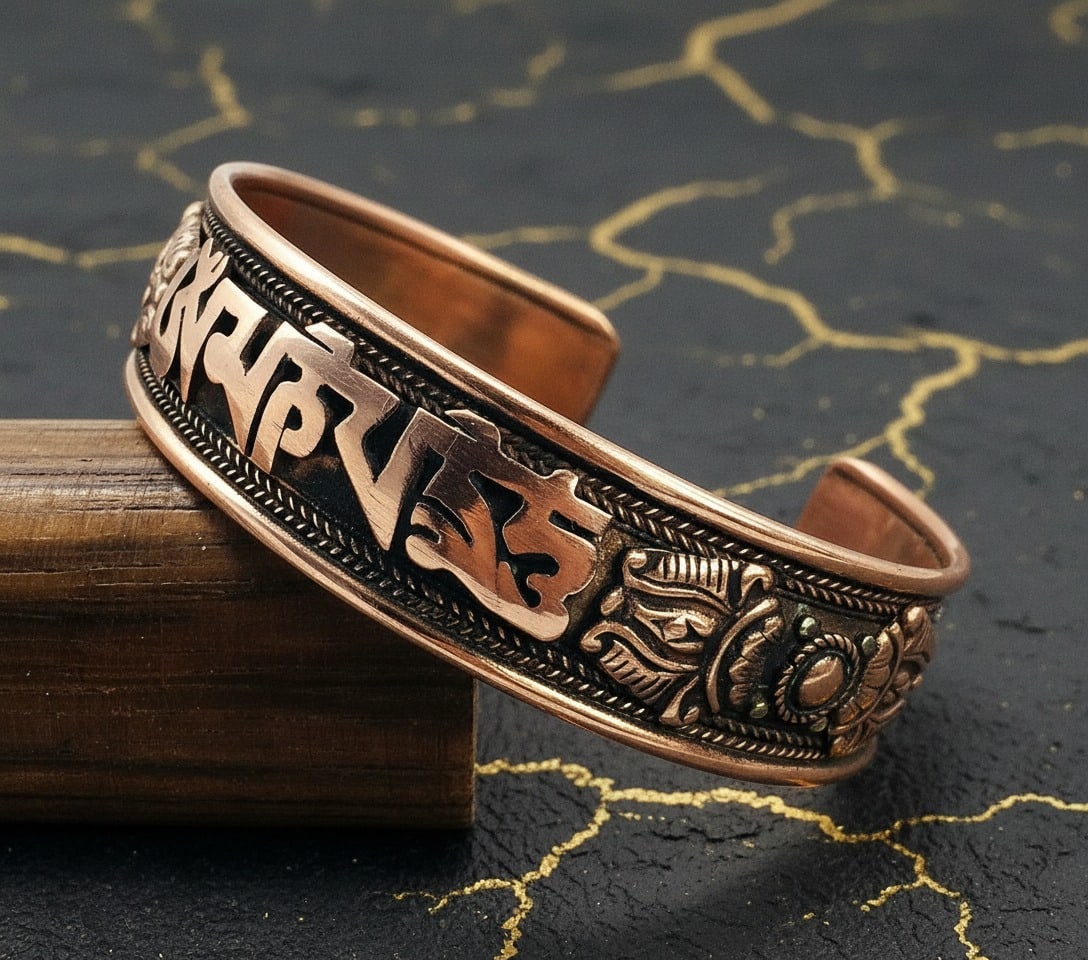 Handcrafted Pure Copper Healing Bangle Solid Metal Unisex Bracelet Jewelry: Title:Handcrafted Pure Copper Healing Bangle Solid Metal Unisex Bracelet Jewelry Description:This handmade bracelet is crafted from high-gauge, pure copper and features the traditional Tibetan mantra