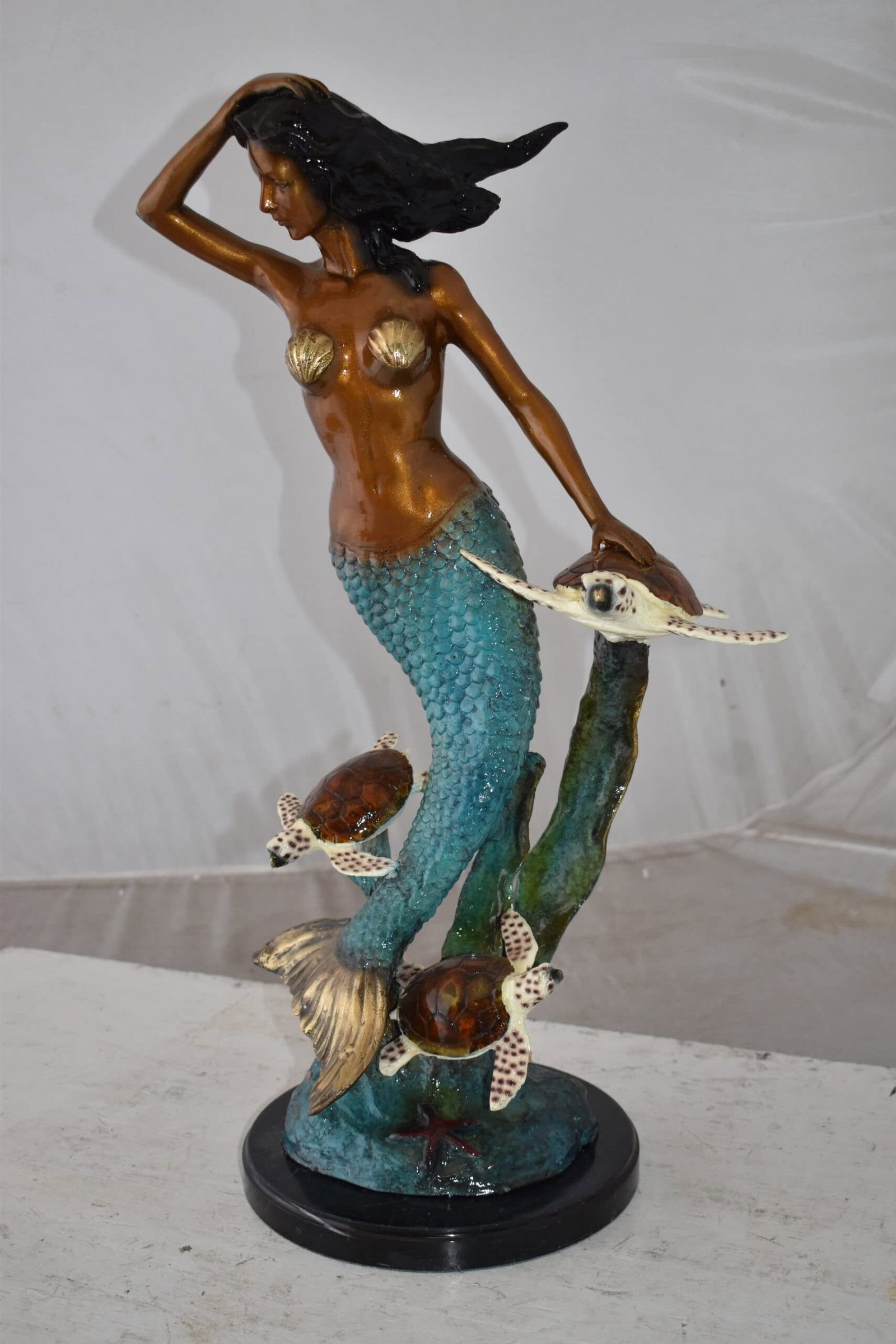 Mermaid and Turtles At Sea Bronze Statue Size: 14" x 9" x 24"H - 10