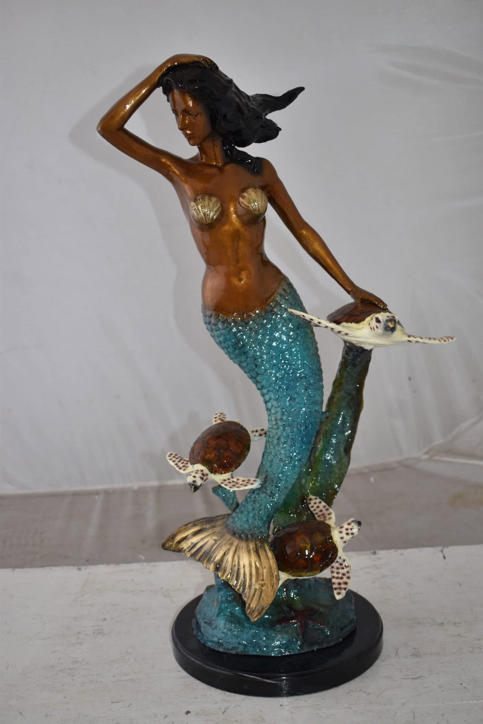 Mermaid and Turtles At Sea Bronze Statue Size: 14" x 9" x 24"H - 4