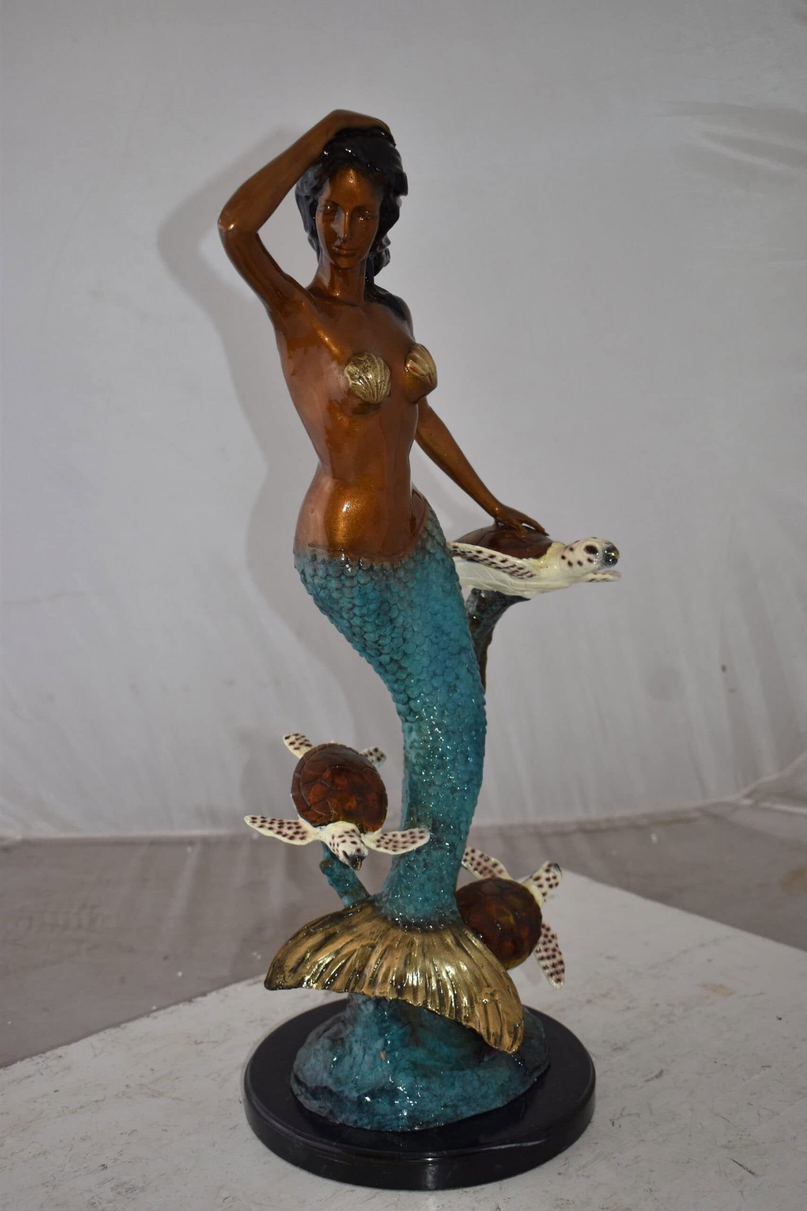 Mermaid and Turtles At Sea Bronze Statue Size: 14" x 9" x 24"H - 5
