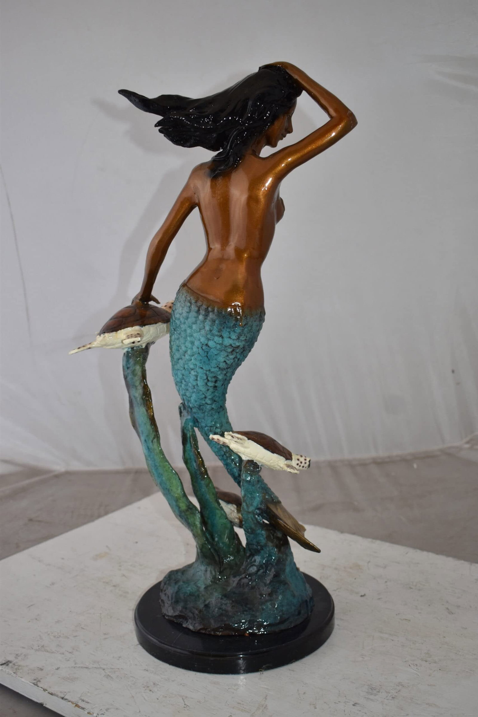 Mermaid and Turtles At Sea Bronze Statue Size: 14" x 9" x 24"H - 6